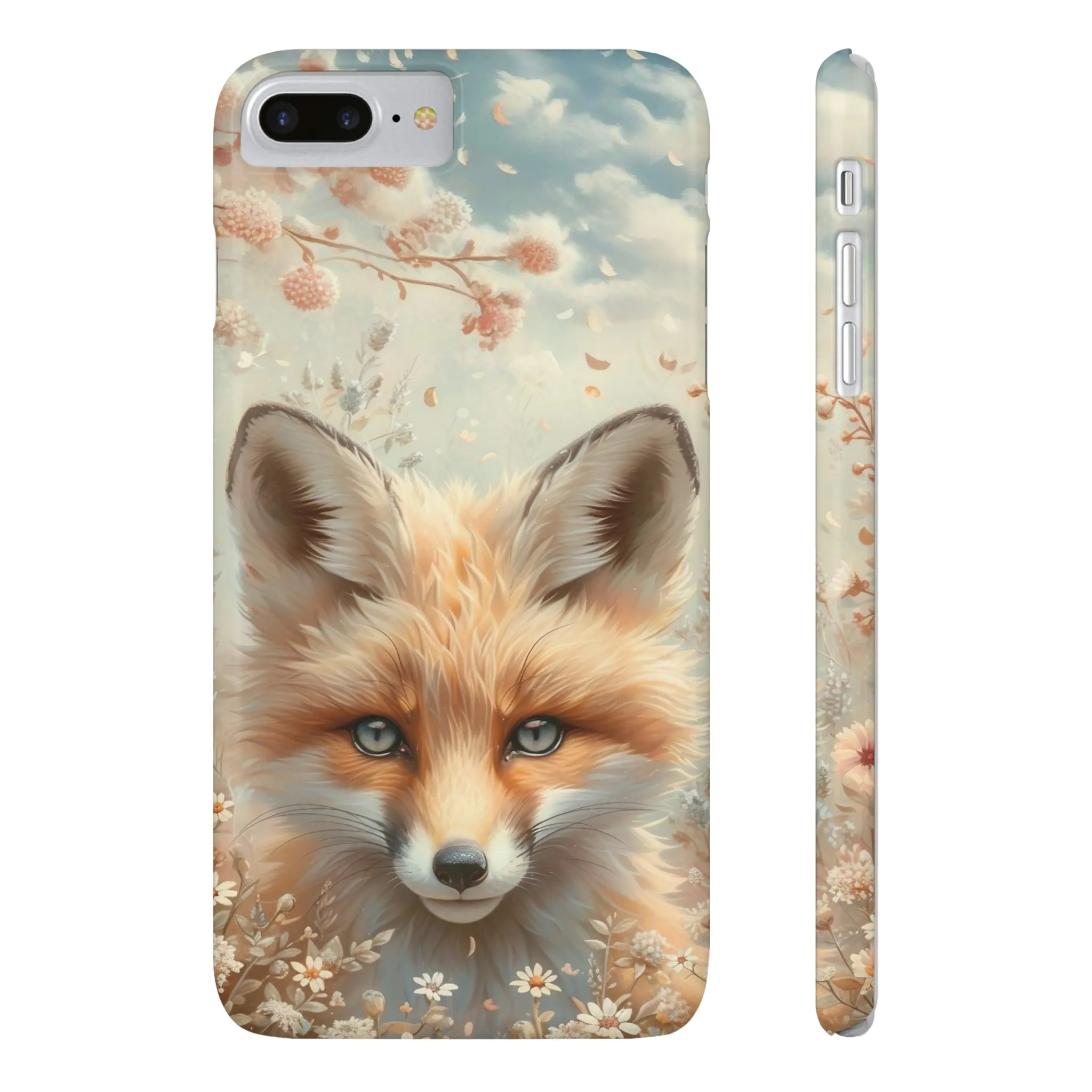 Whimsical Blue Eyed Fox Design Sleek Elegance Wireless-Charging Compatible Phone Case Slim Phone Case compatible with over 20 iphone models