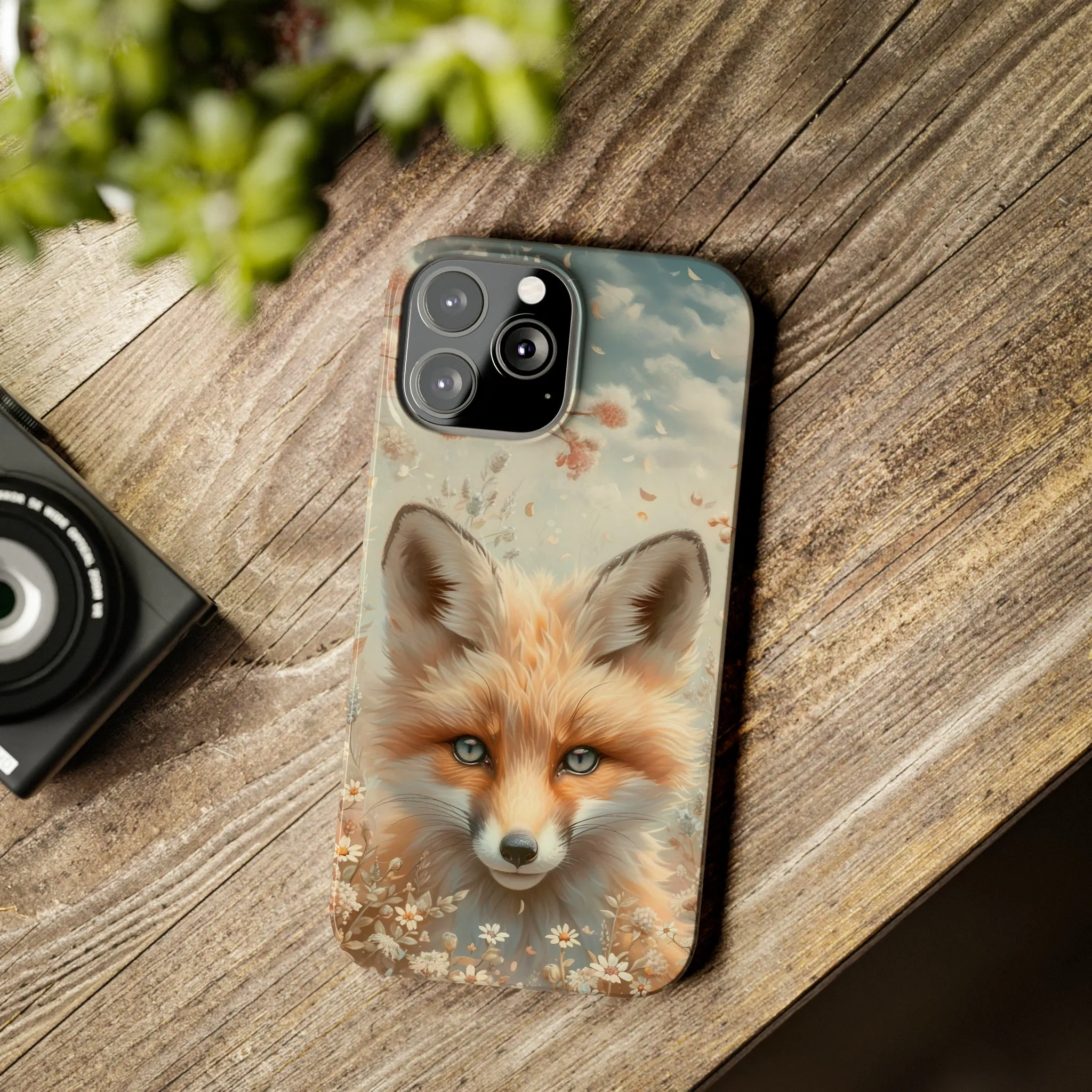 Whimsical Blue Eyed Fox Design Sleek Elegance Wireless-Charging Compatible Phone Case Slim Phone Case compatible with over 20 iphone models