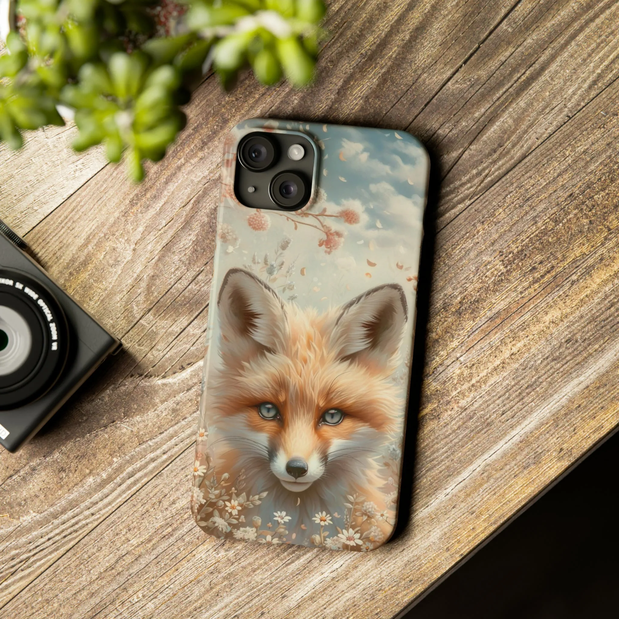 Whimsical Blue Eyed Fox Design Sleek Elegance Wireless-Charging Compatible Phone Case Slim Phone Case compatible with over 20 iphone models