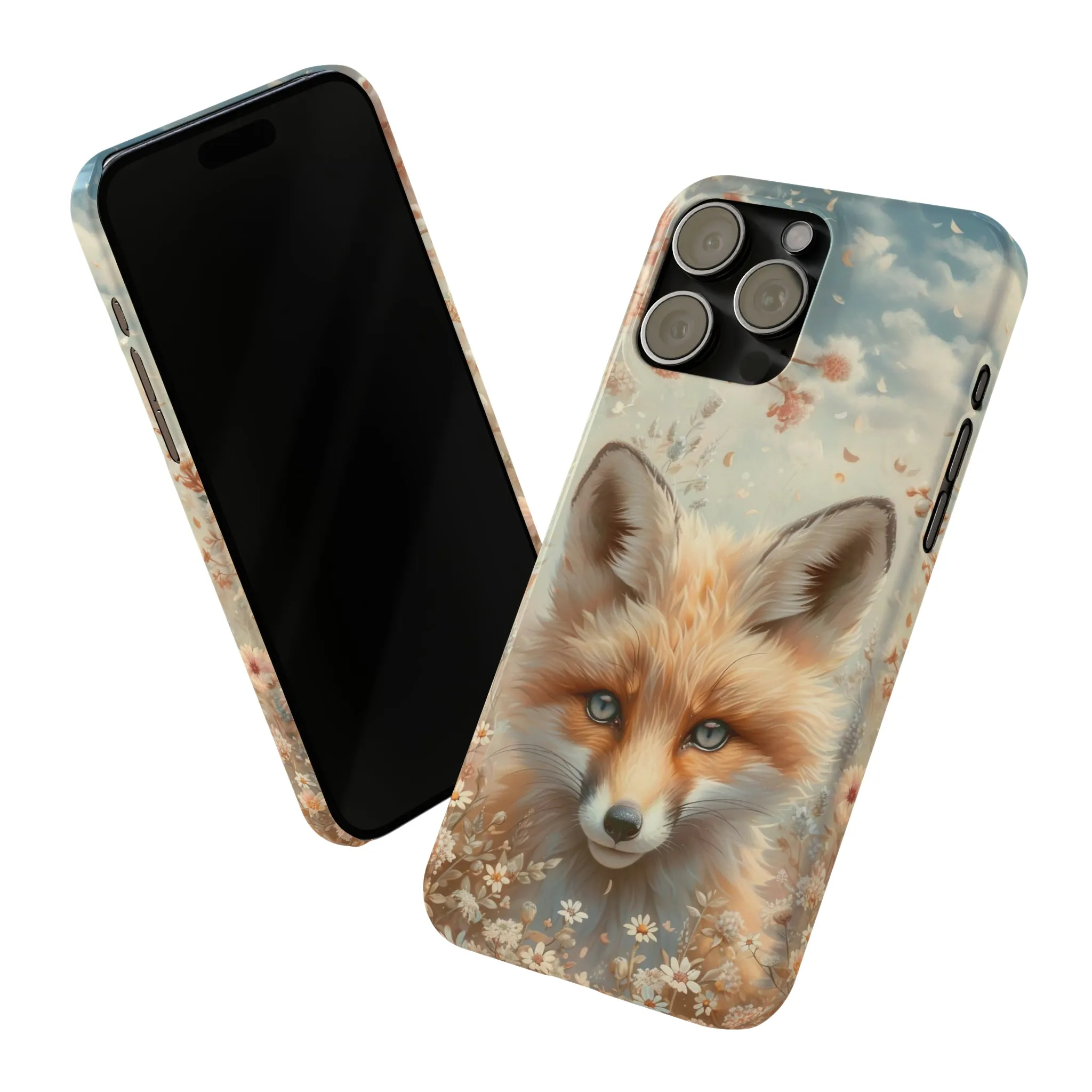 Whimsical Blue Eyed Fox Design Sleek Elegance Wireless-Charging Compatible Phone Case Slim Phone Case compatible with over 20 iphone models