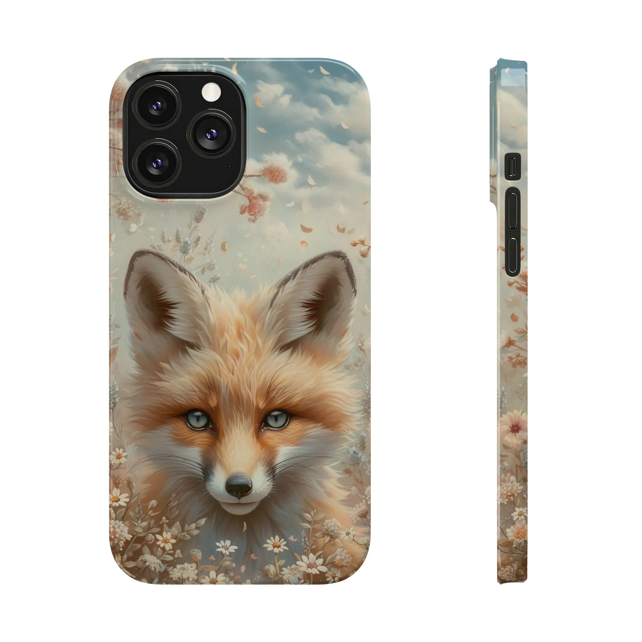 Whimsical Blue Eyed Fox Design Sleek Elegance Wireless-Charging Compatible Phone Case Slim Phone Case compatible with over 20 iphone models