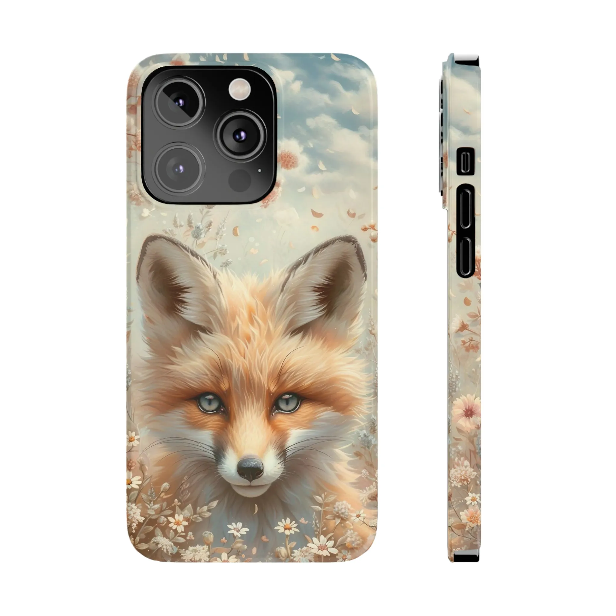 Whimsical Blue Eyed Fox Design Sleek Elegance Wireless-Charging Compatible Phone Case Slim Phone Case compatible with over 20 iphone models