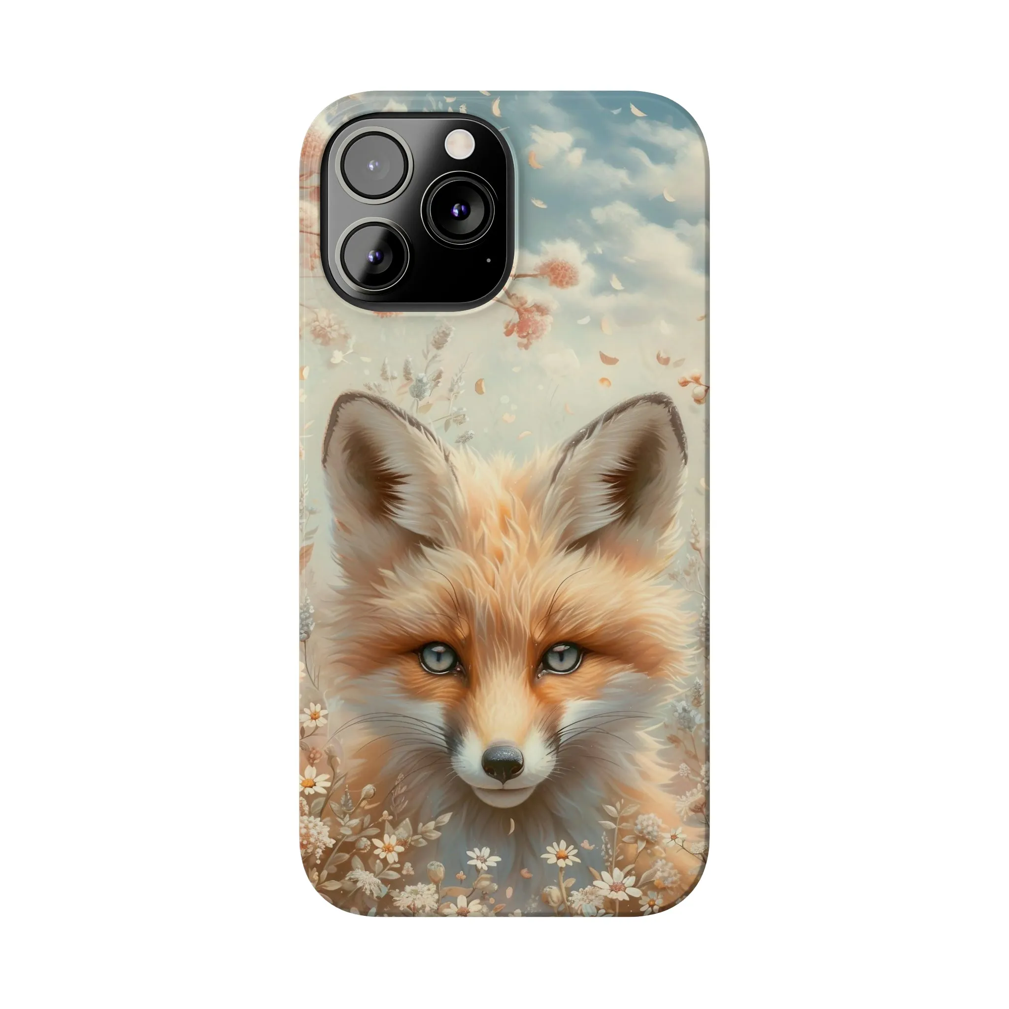 Whimsical Blue Eyed Fox Design Sleek Elegance Wireless-Charging Compatible Phone Case Slim Phone Case compatible with over 20 iphone models