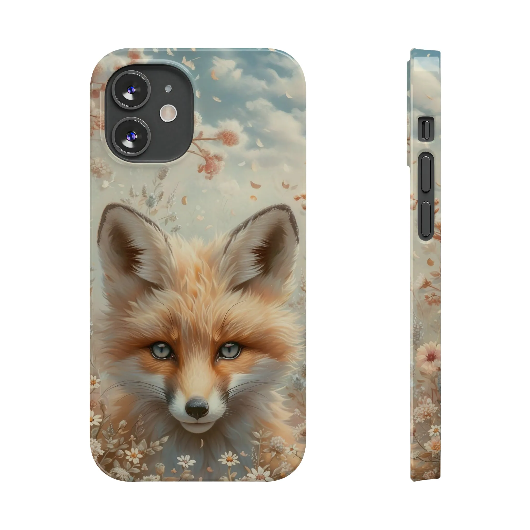 Whimsical Blue Eyed Fox Design Sleek Elegance Wireless-Charging Compatible Phone Case Slim Phone Case compatible with over 20 iphone models