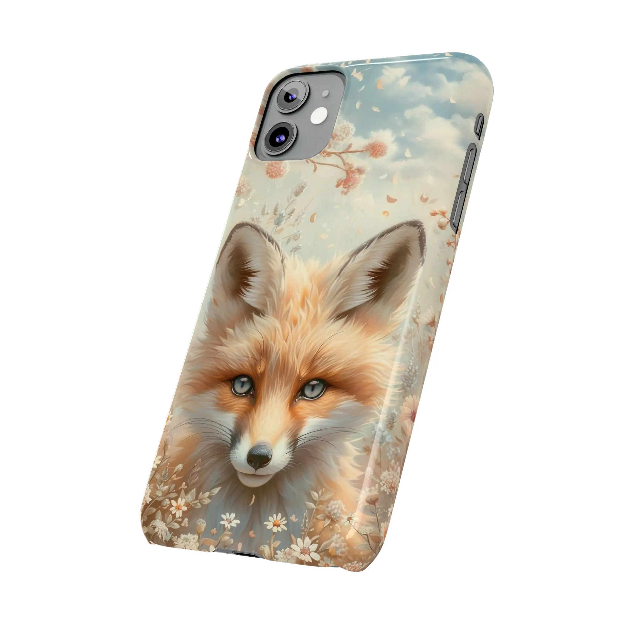 Whimsical Blue Eyed Fox Design Sleek Elegance Wireless-Charging Compatible Phone Case Slim Phone Case compatible with over 20 iphone models