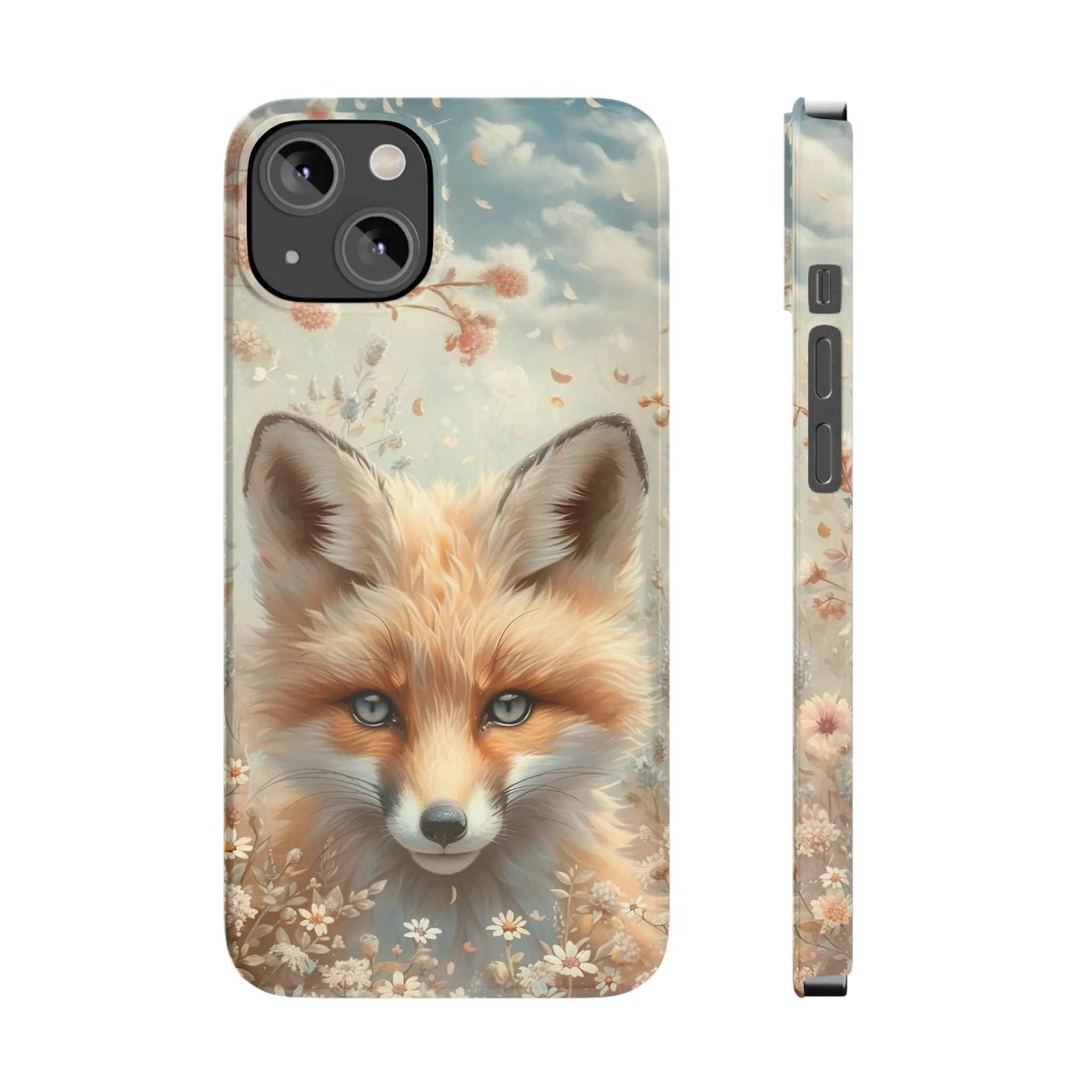 Whimsical Blue Eyed Fox Design Sleek Elegance Wireless-Charging Compatible Phone Case Slim Phone Case compatible with over 20 iphone models