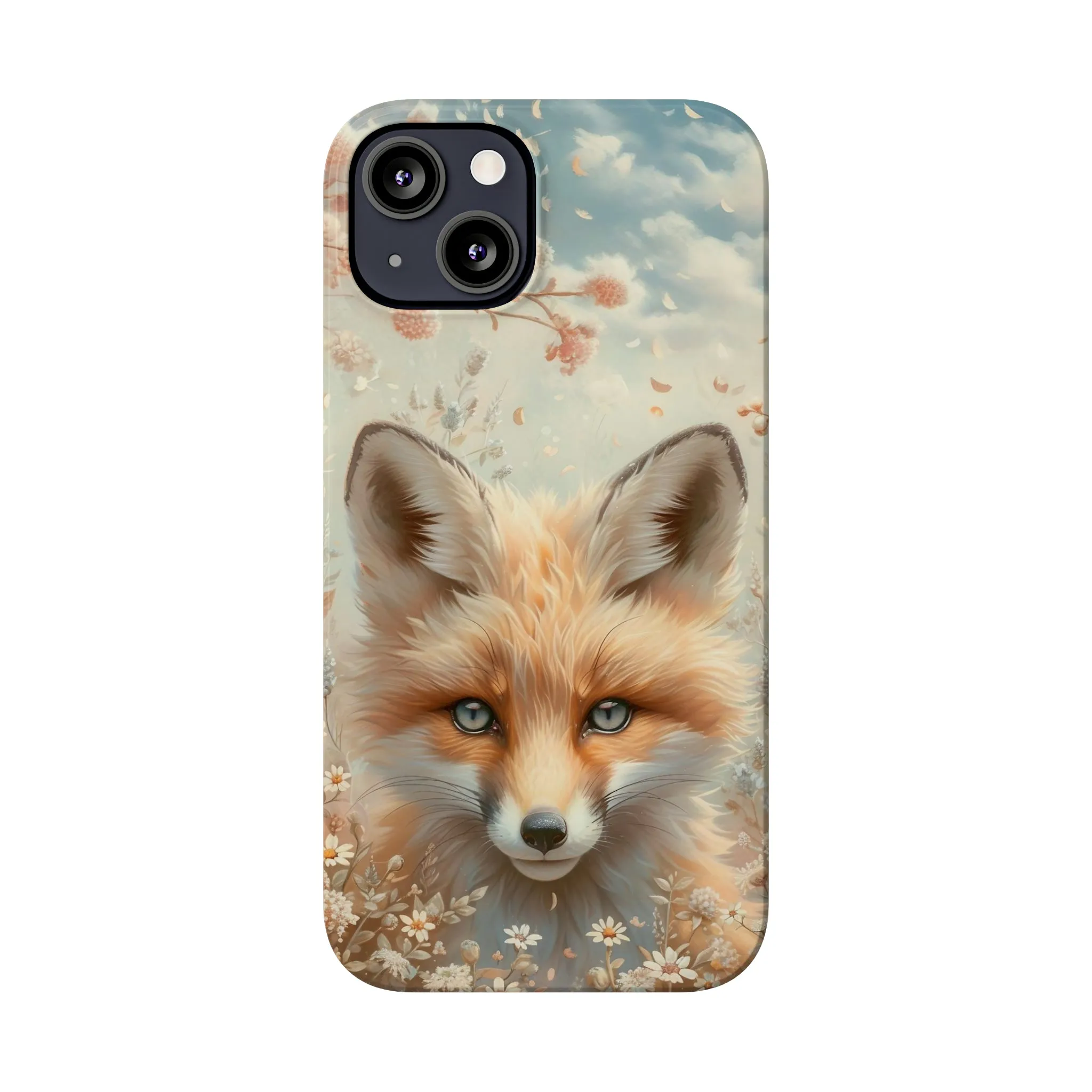 Whimsical Blue Eyed Fox Design Sleek Elegance Wireless-Charging Compatible Phone Case Slim Phone Case compatible with over 20 iphone models