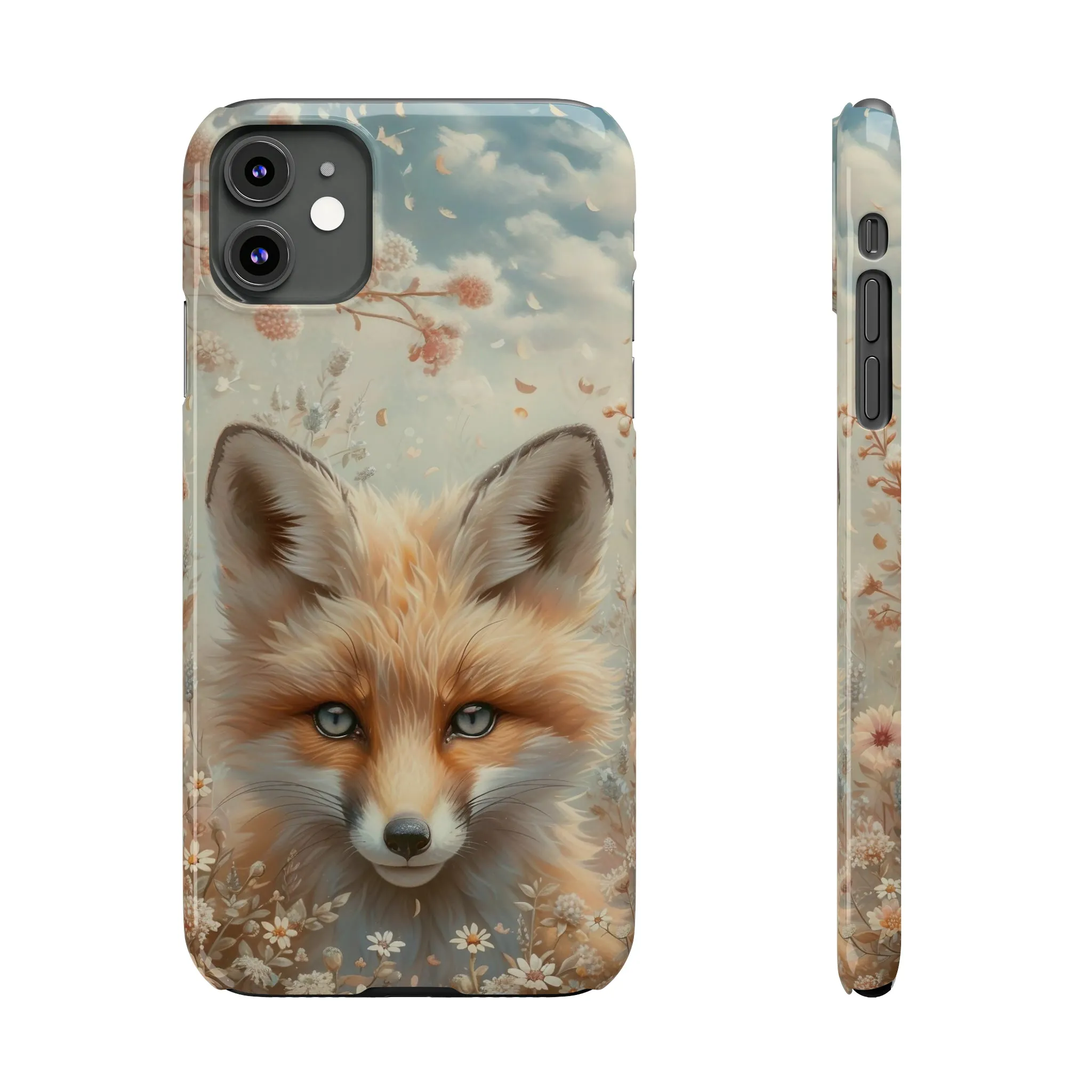 Whimsical Blue Eyed Fox Design Sleek Elegance Wireless-Charging Compatible Phone Case Slim Phone Case compatible with over 20 iphone models