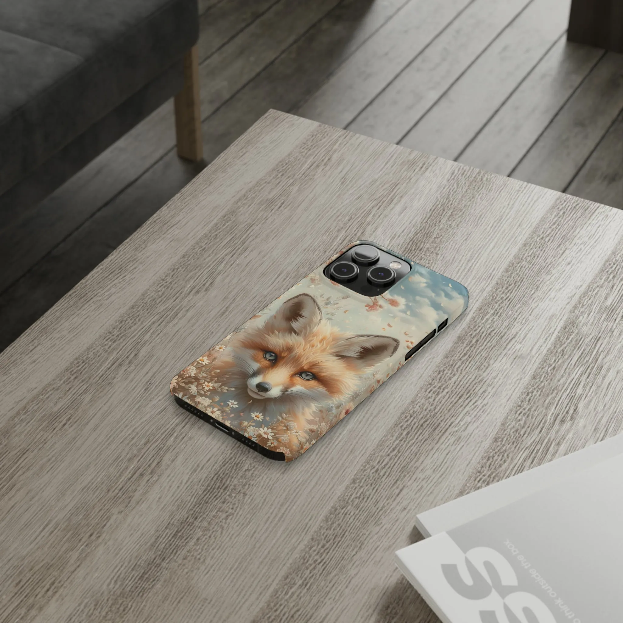 Whimsical Blue Eyed Fox Design Sleek Elegance Wireless-Charging Compatible Phone Case Slim Phone Case compatible with over 20 iphone models