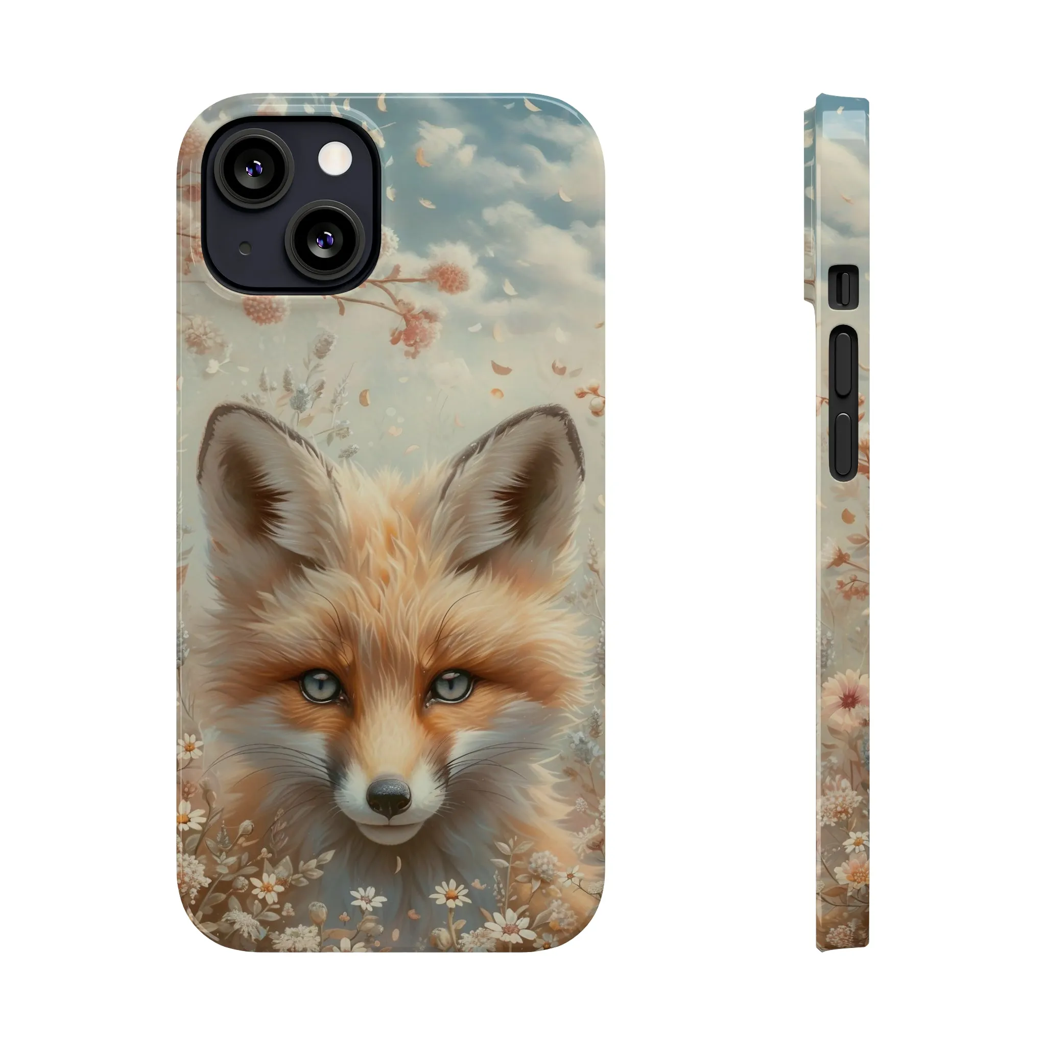 Whimsical Blue Eyed Fox Design Sleek Elegance Wireless-Charging Compatible Phone Case Slim Phone Case compatible with over 20 iphone models