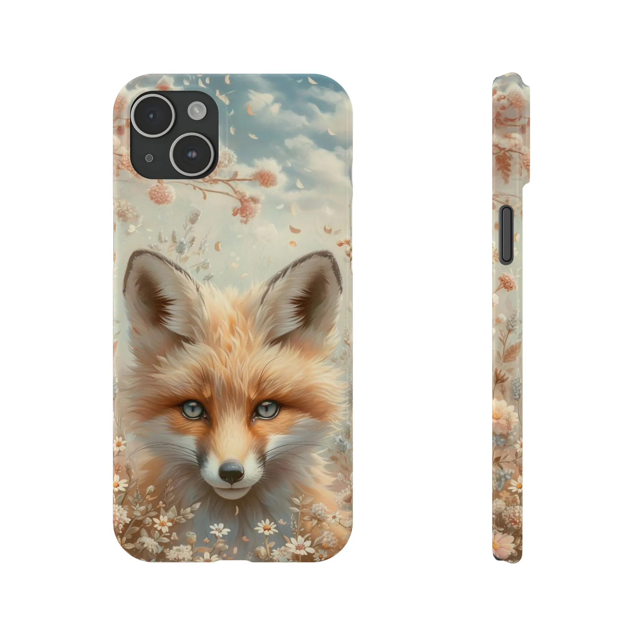 Whimsical Blue Eyed Fox Design Sleek Elegance Wireless-Charging Compatible Phone Case Slim Phone Case compatible with over 20 iphone models