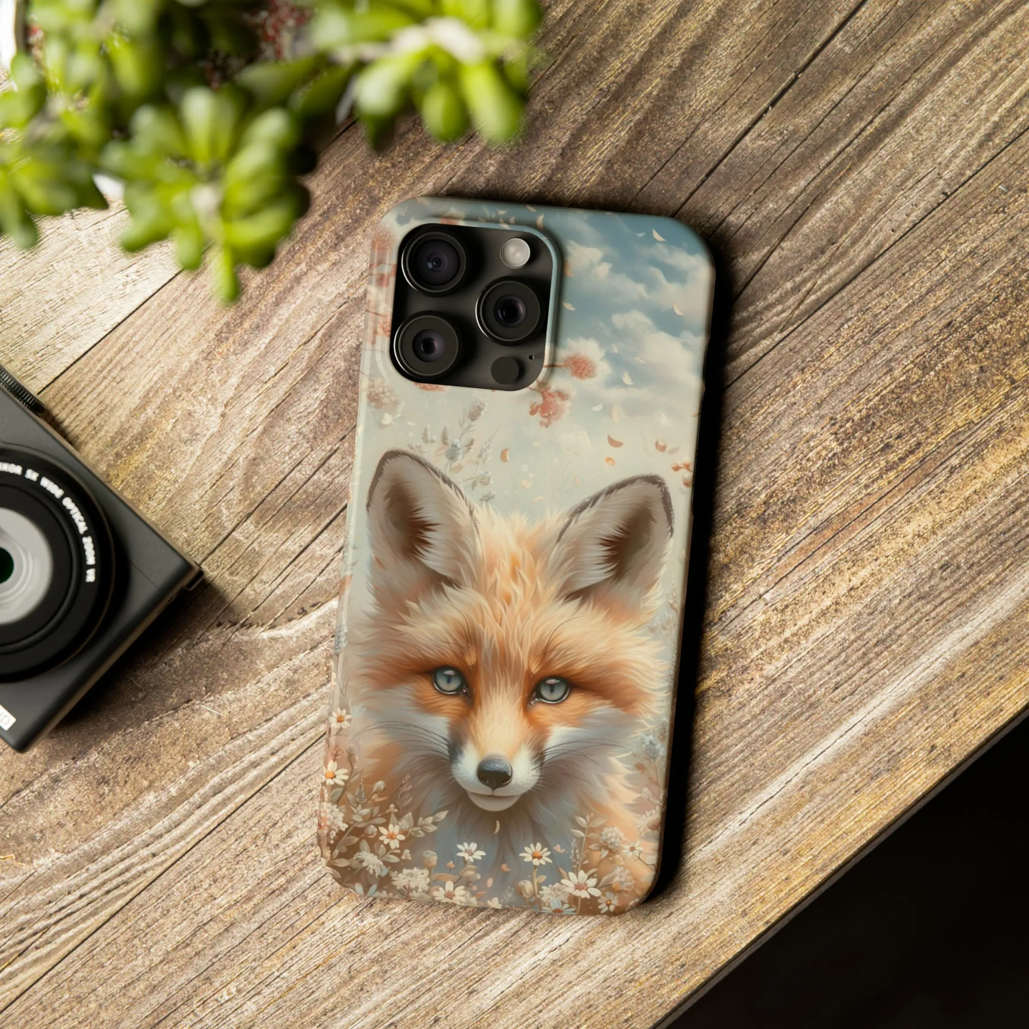 Whimsical Blue Eyed Fox Design Sleek Elegance Wireless-Charging Compatible Phone Case Slim Phone Case compatible with over 20 iphone models