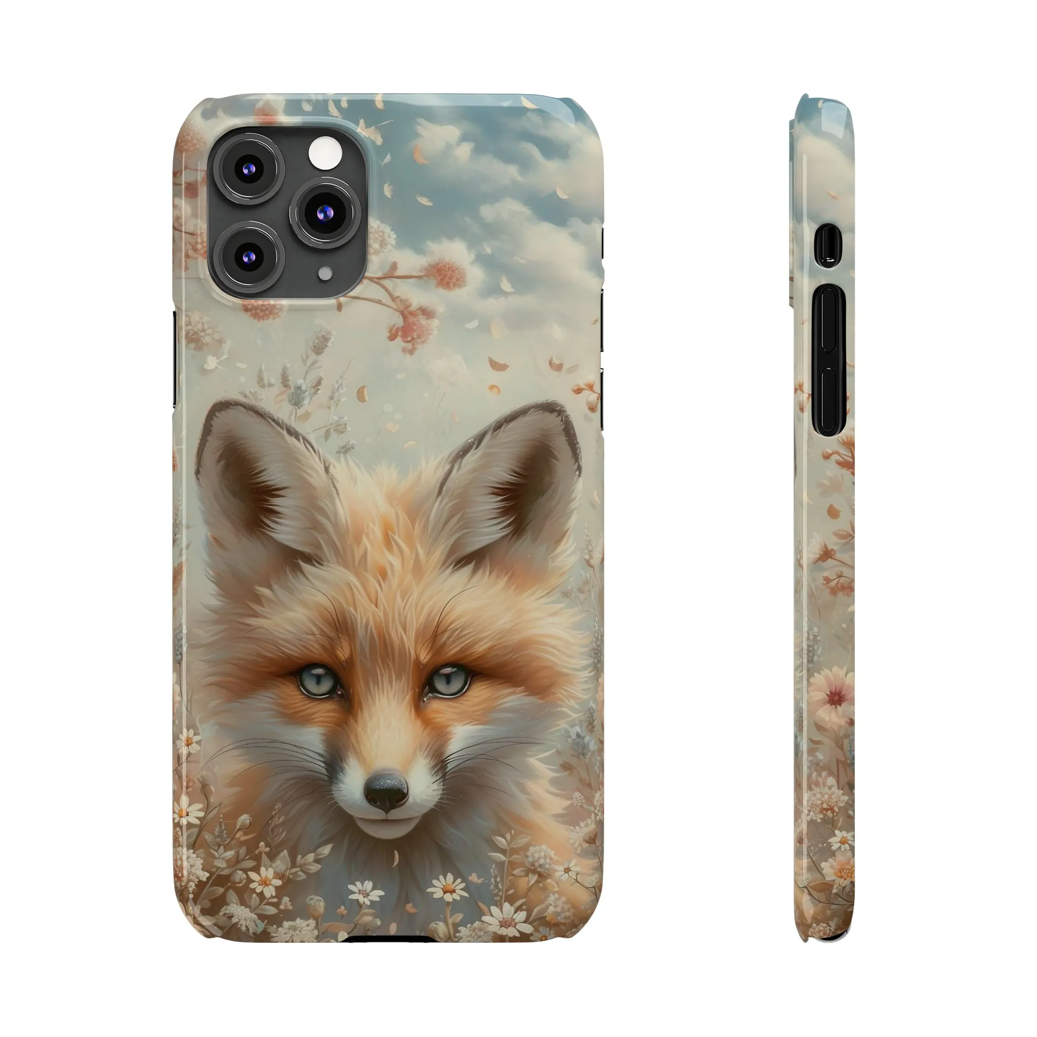 Whimsical Blue Eyed Fox Design Sleek Elegance Wireless-Charging Compatible Phone Case Slim Phone Case compatible with over 20 iphone models