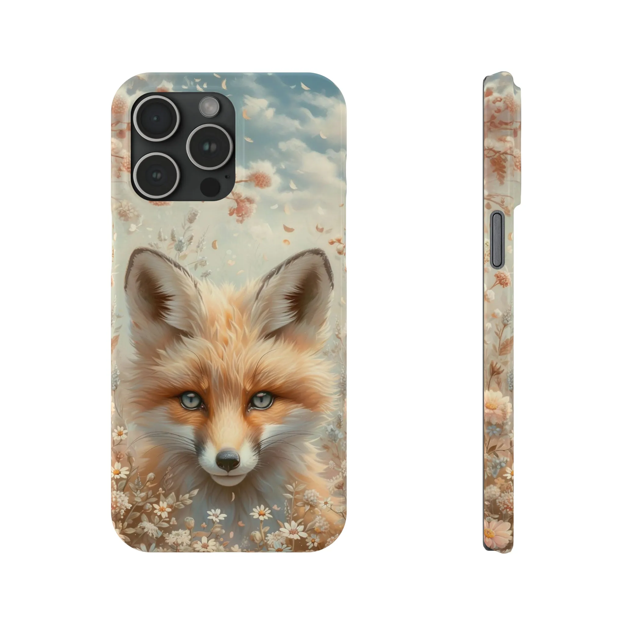 Whimsical Blue Eyed Fox Design Sleek Elegance Wireless-Charging Compatible Phone Case Slim Phone Case compatible with over 20 iphone models