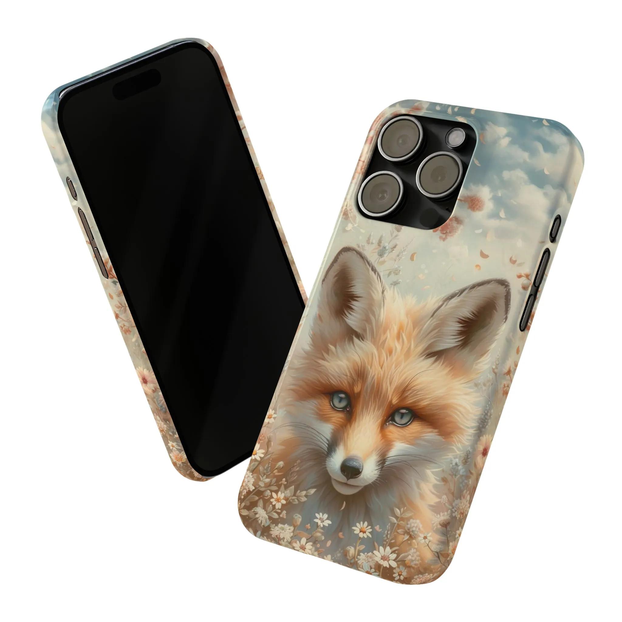 Whimsical Blue Eyed Fox Design Sleek Elegance Wireless-Charging Compatible Phone Case Slim Phone Case compatible with over 20 iphone models