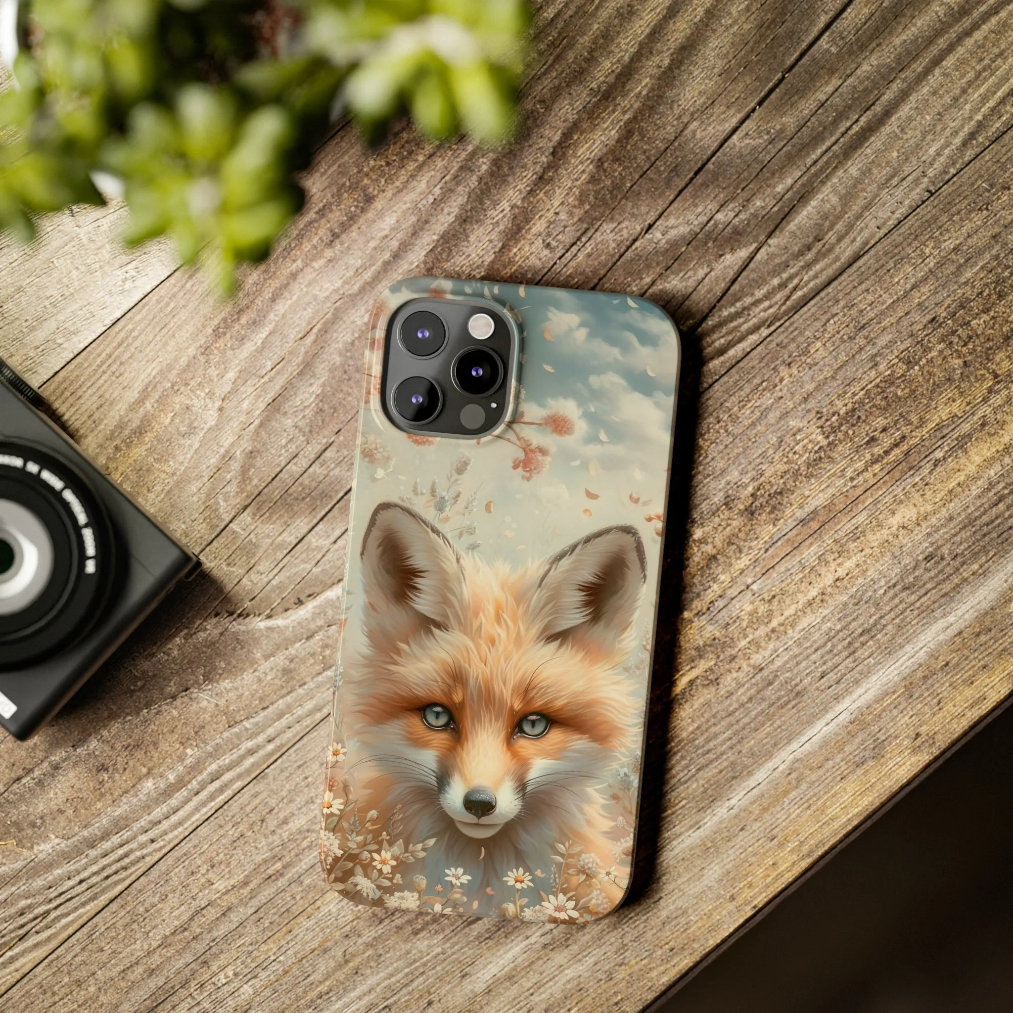 Whimsical Blue Eyed Fox Design Sleek Elegance Wireless-Charging Compatible Phone Case Slim Phone Case compatible with over 20 iphone models