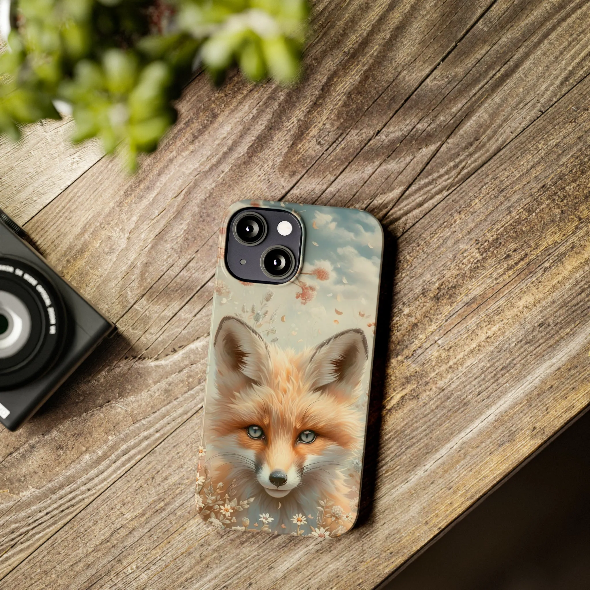 Whimsical Blue Eyed Fox Design Sleek Elegance Wireless-Charging Compatible Phone Case Slim Phone Case compatible with over 20 iphone models