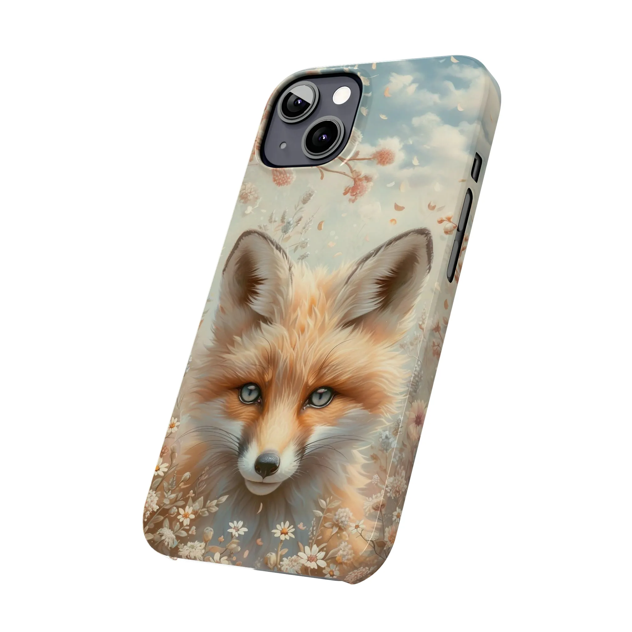 Whimsical Blue Eyed Fox Design Sleek Elegance Wireless-Charging Compatible Phone Case Slim Phone Case compatible with over 20 iphone models