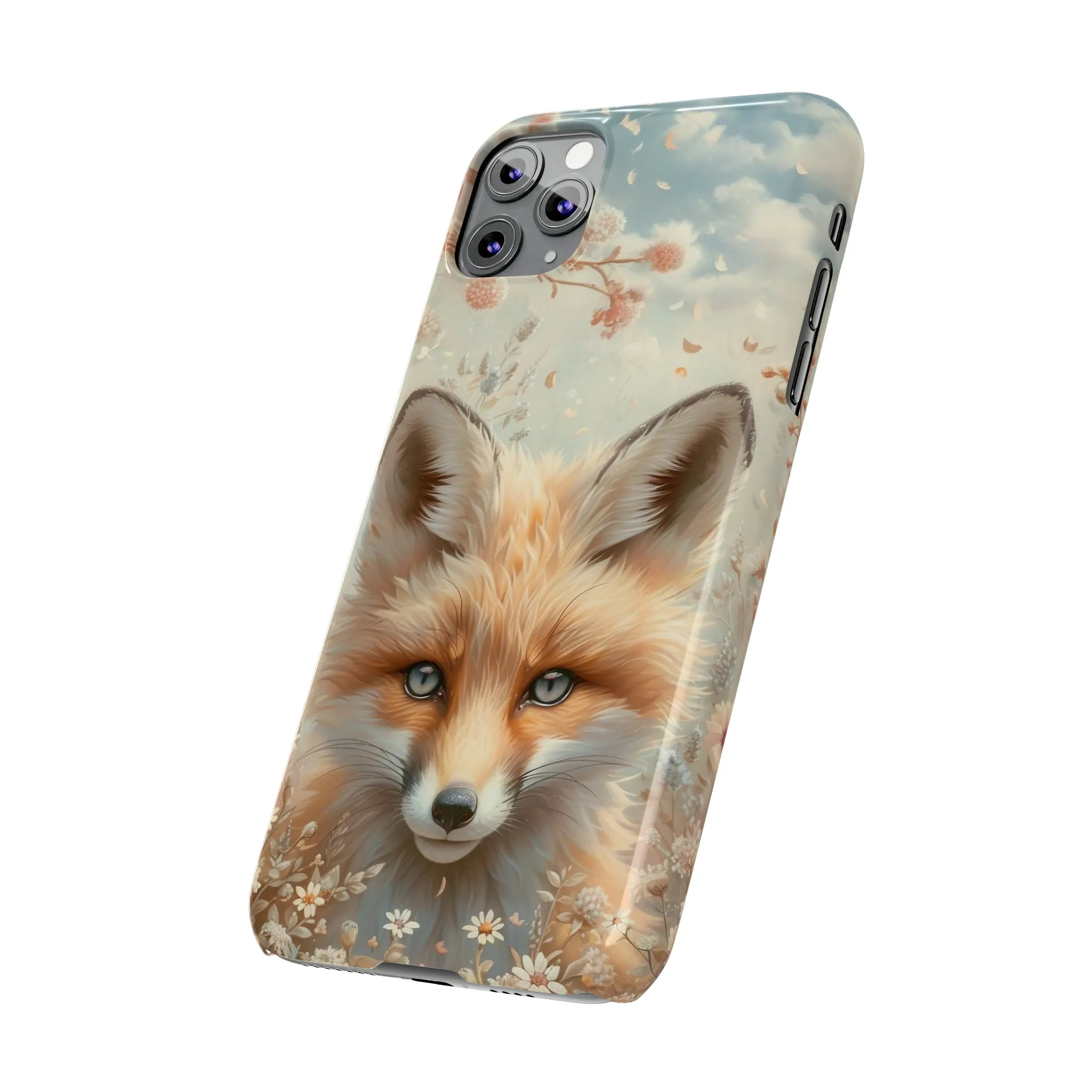 Whimsical Blue Eyed Fox Design Sleek Elegance Wireless-Charging Compatible Phone Case Slim Phone Case compatible with over 20 iphone models