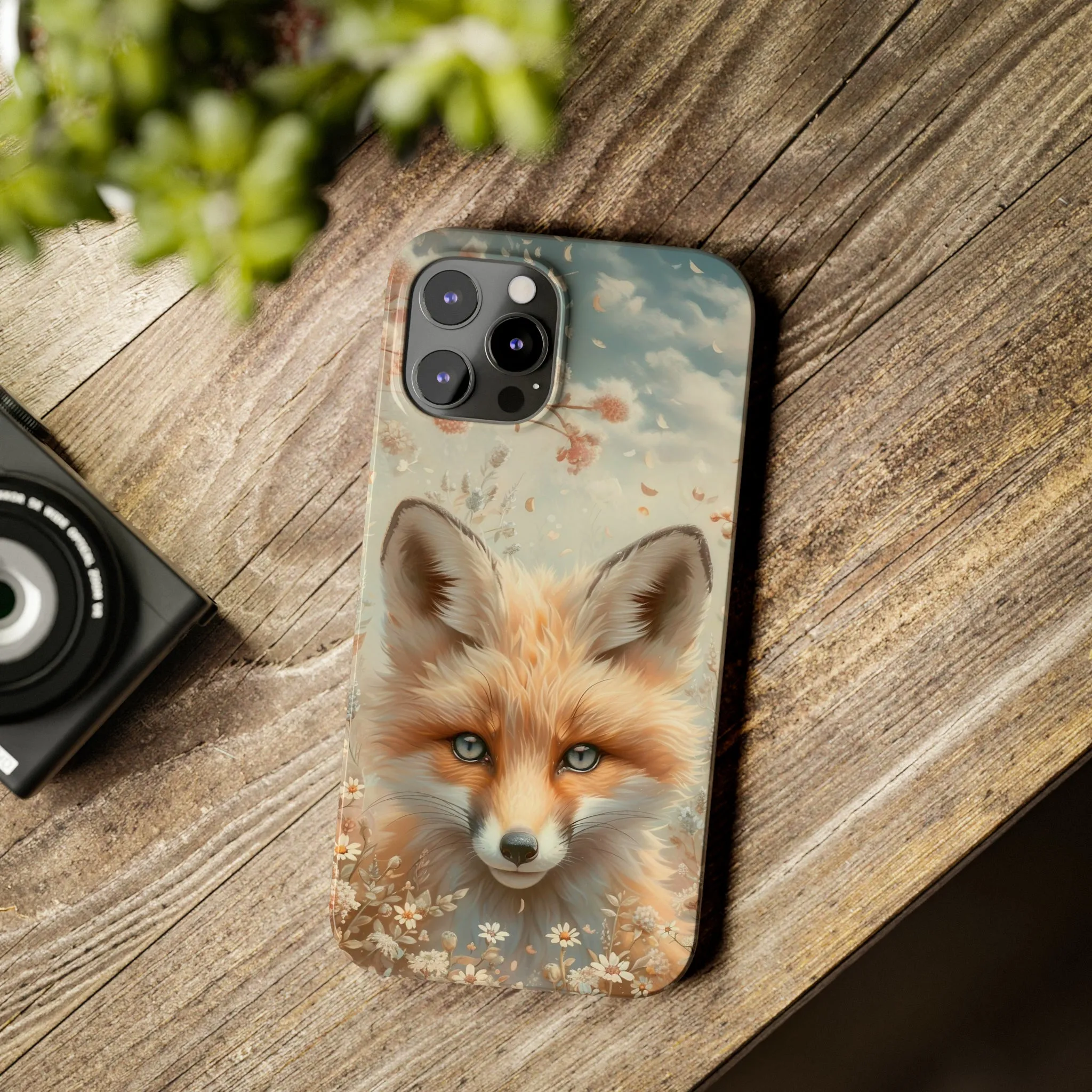 Whimsical Blue Eyed Fox Design Sleek Elegance Wireless-Charging Compatible Phone Case Slim Phone Case compatible with over 20 iphone models