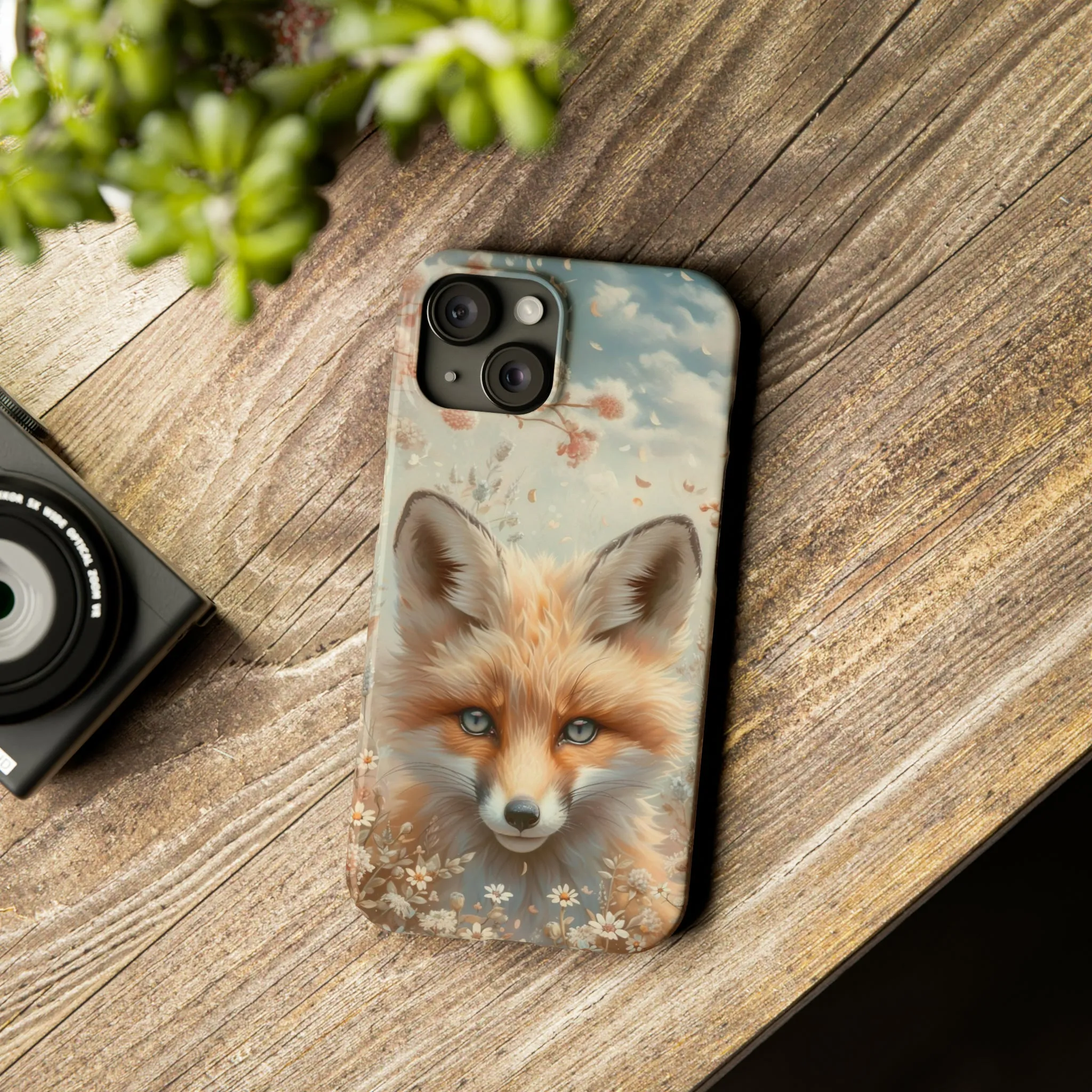 Whimsical Blue Eyed Fox Design Sleek Elegance Wireless-Charging Compatible Phone Case Slim Phone Case compatible with over 20 iphone models