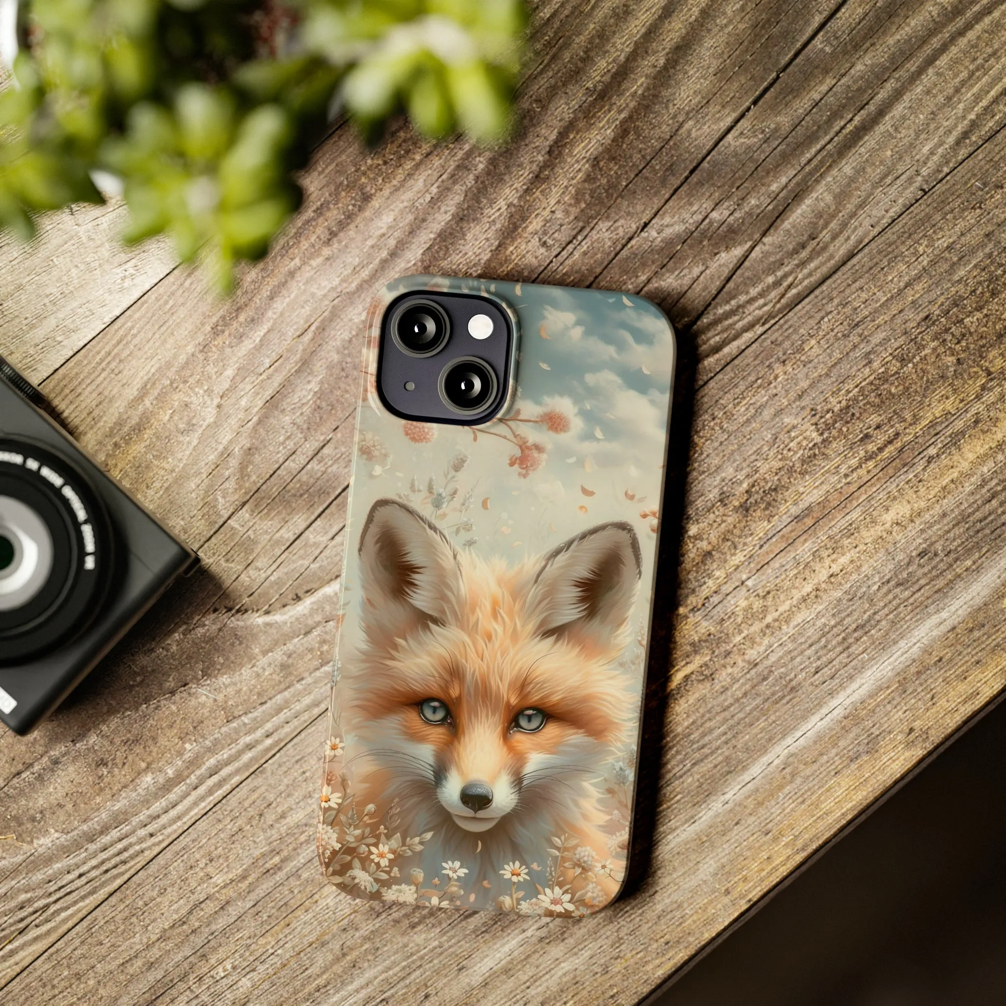 Whimsical Blue Eyed Fox Design Sleek Elegance Wireless-Charging Compatible Phone Case Slim Phone Case compatible with over 20 iphone models