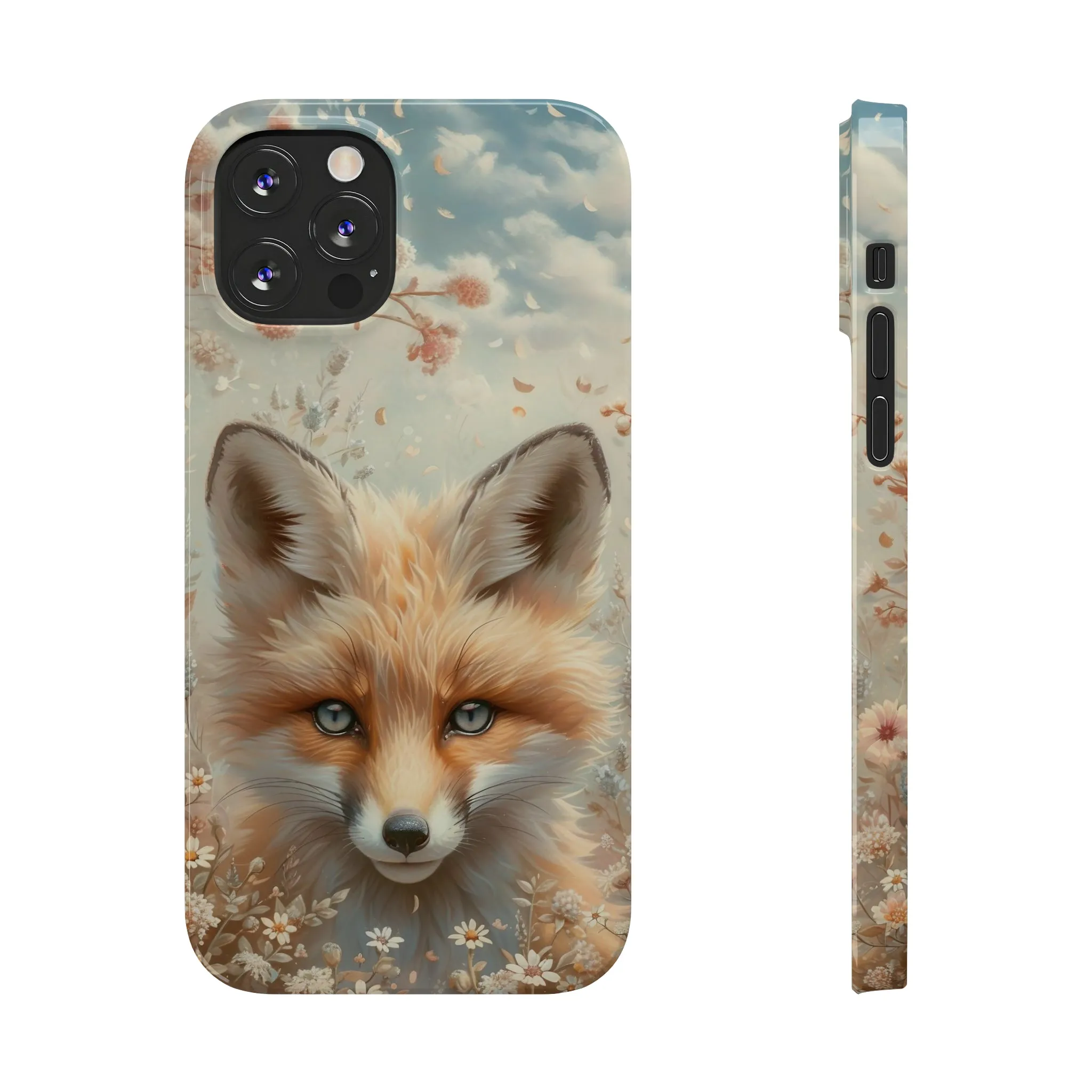 Whimsical Blue Eyed Fox Design Sleek Elegance Wireless-Charging Compatible Phone Case Slim Phone Case compatible with over 20 iphone models