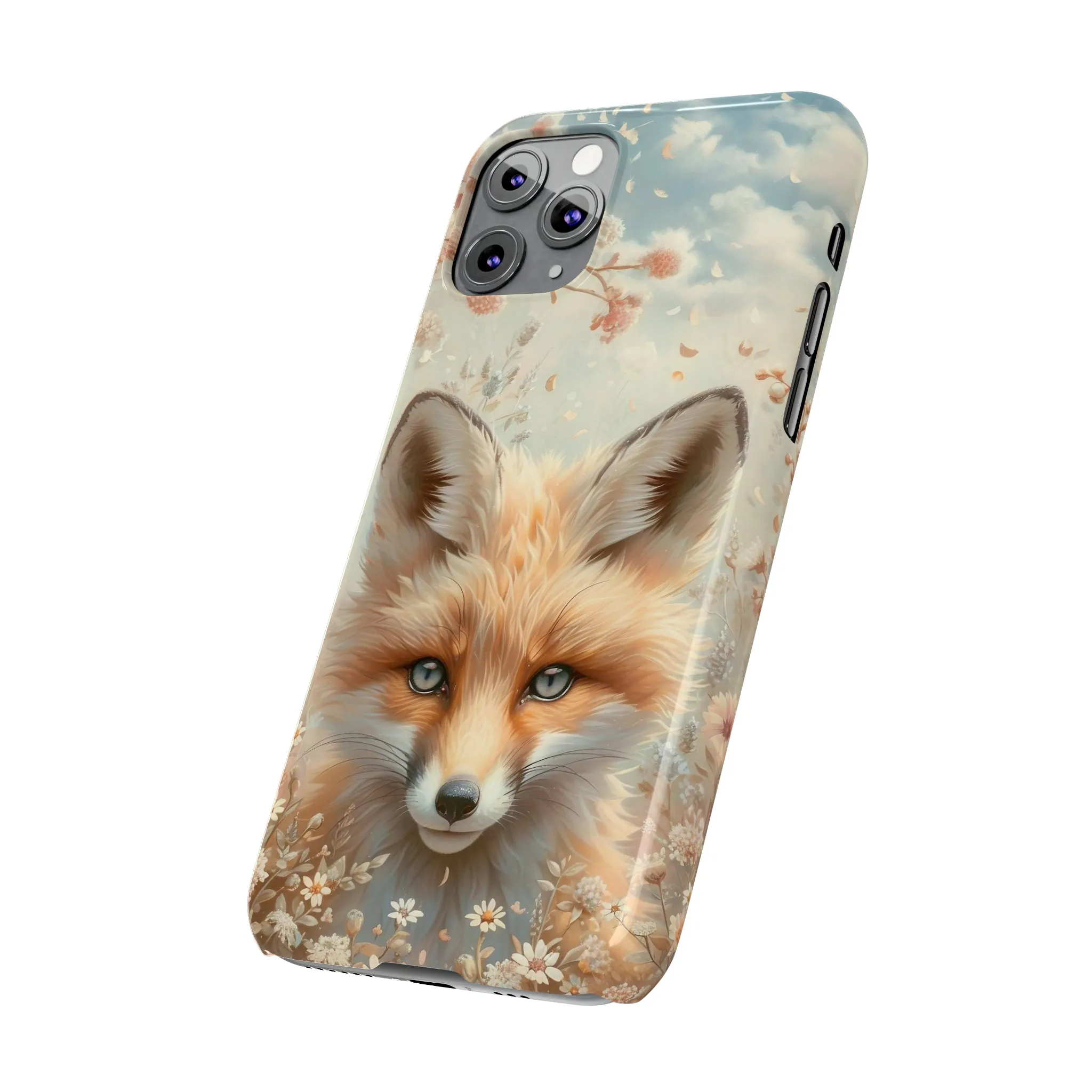 Whimsical Blue Eyed Fox Design Sleek Elegance Wireless-Charging Compatible Phone Case Slim Phone Case compatible with over 20 iphone models