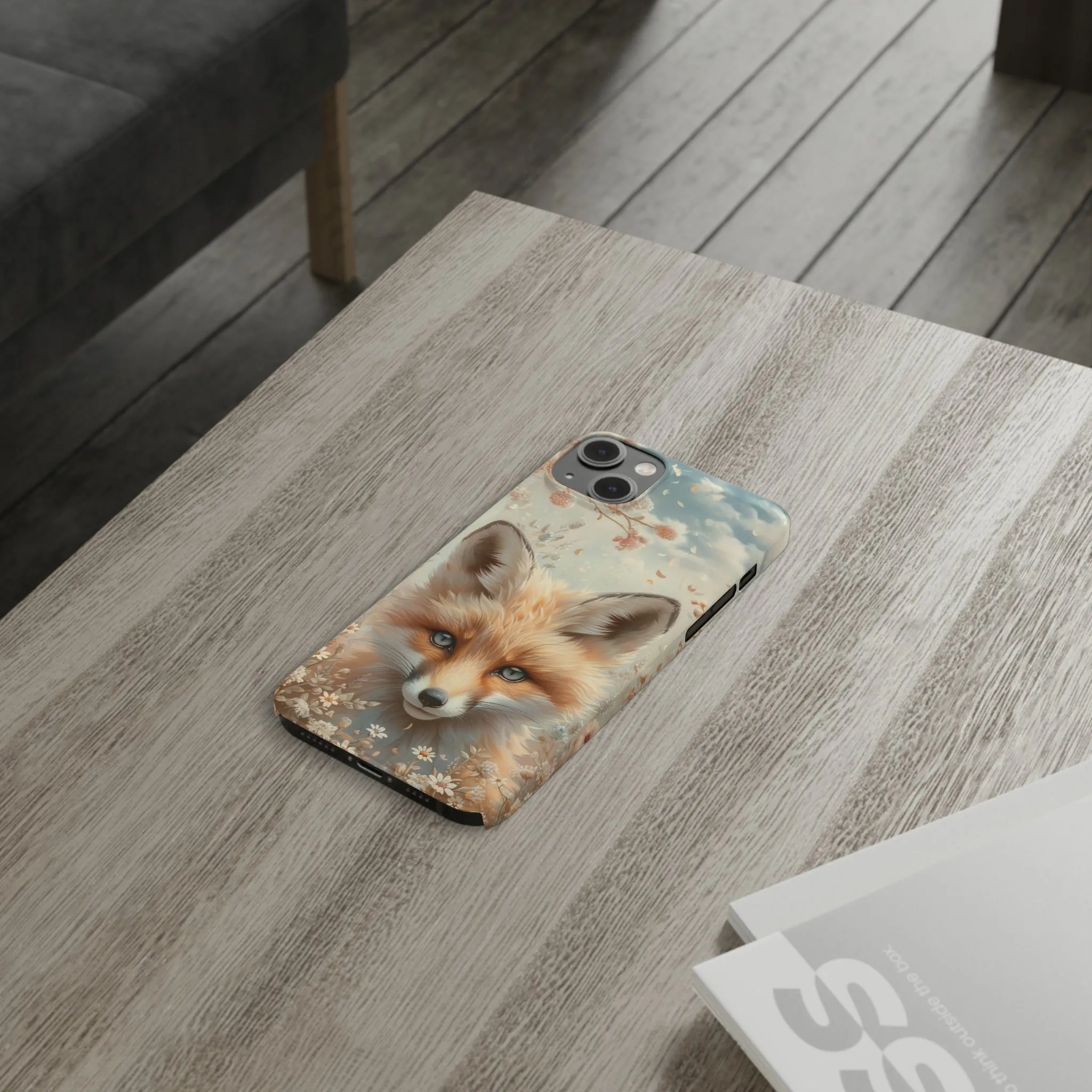 Whimsical Blue Eyed Fox Design Sleek Elegance Wireless-Charging Compatible Phone Case Slim Phone Case compatible with over 20 iphone models