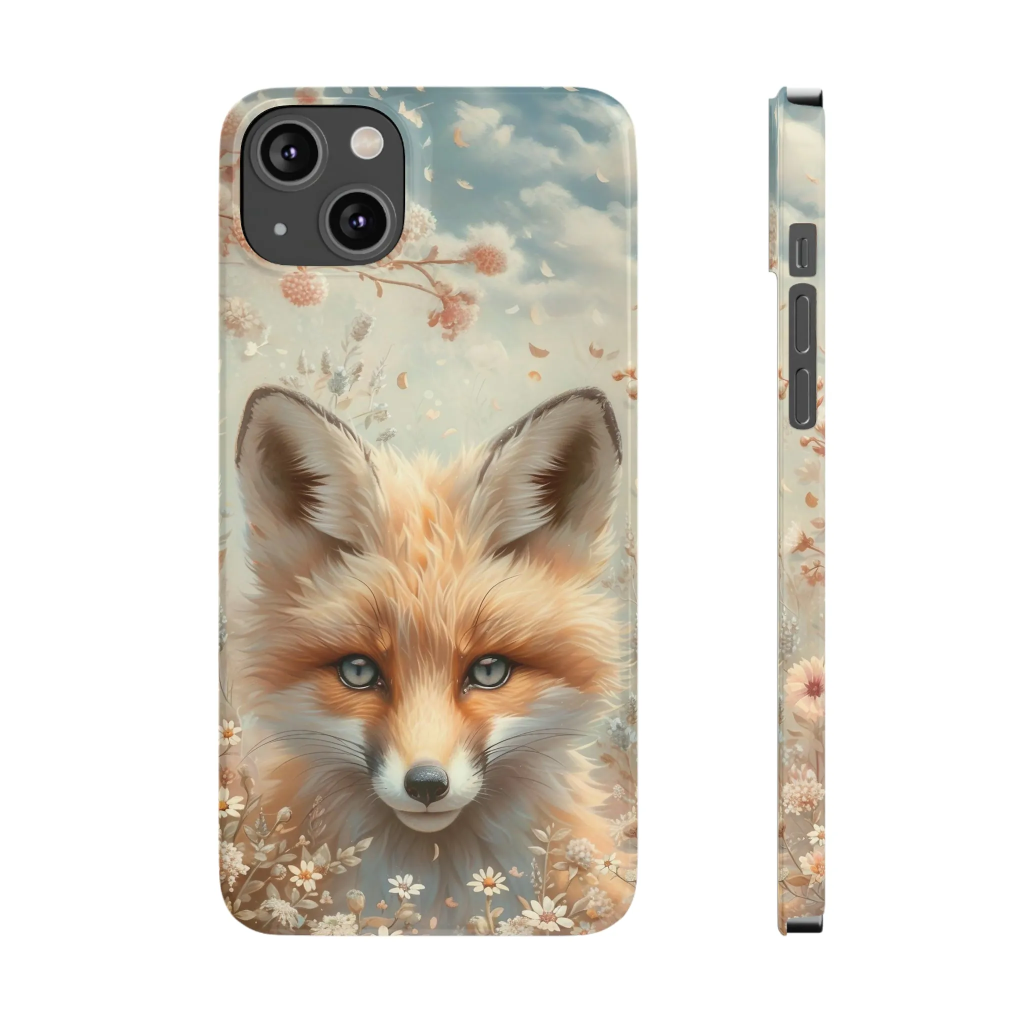 Whimsical Blue Eyed Fox Design Sleek Elegance Wireless-Charging Compatible Phone Case Slim Phone Case compatible with over 20 iphone models