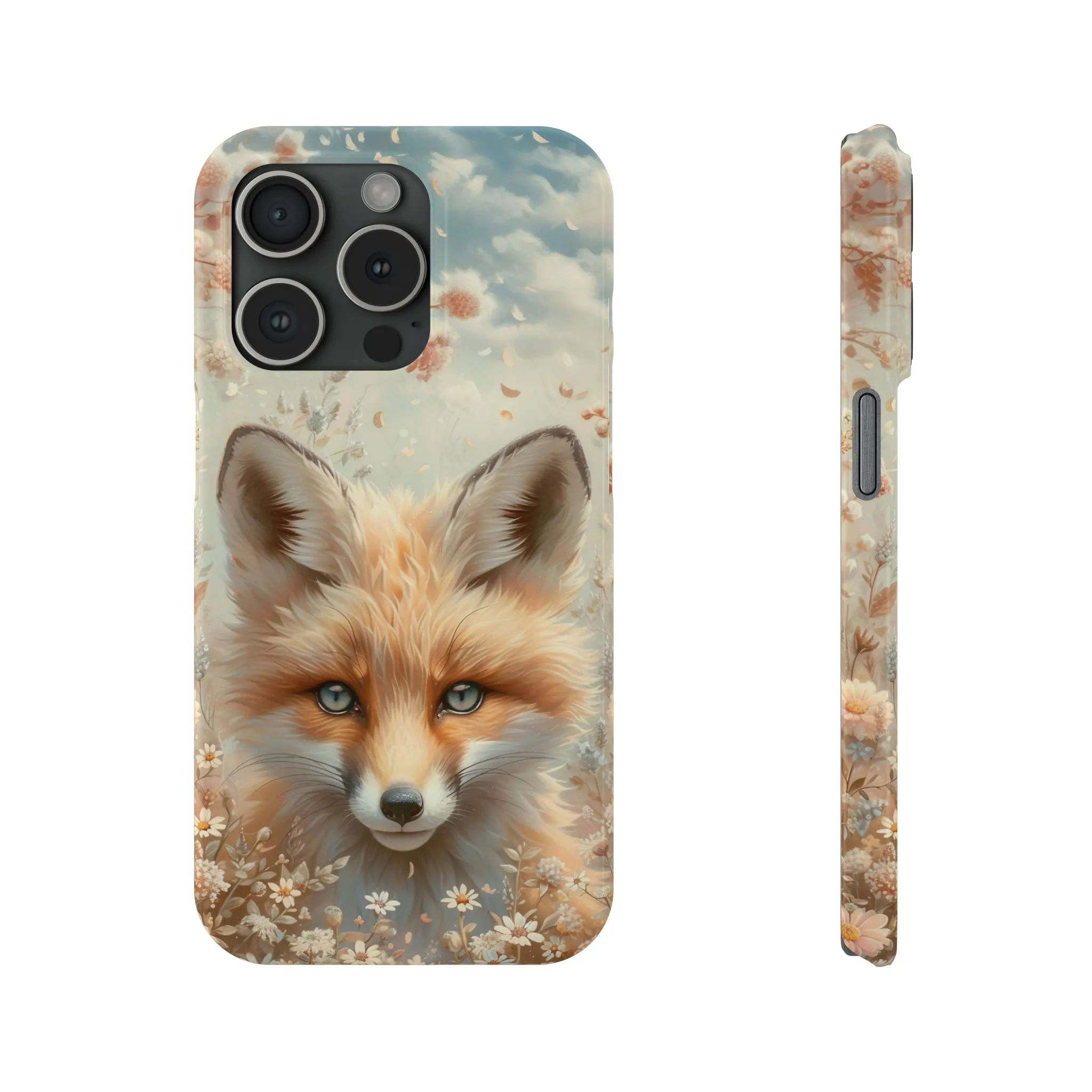 Whimsical Blue Eyed Fox Design Sleek Elegance Wireless-Charging Compatible Phone Case Slim Phone Case compatible with over 20 iphone models