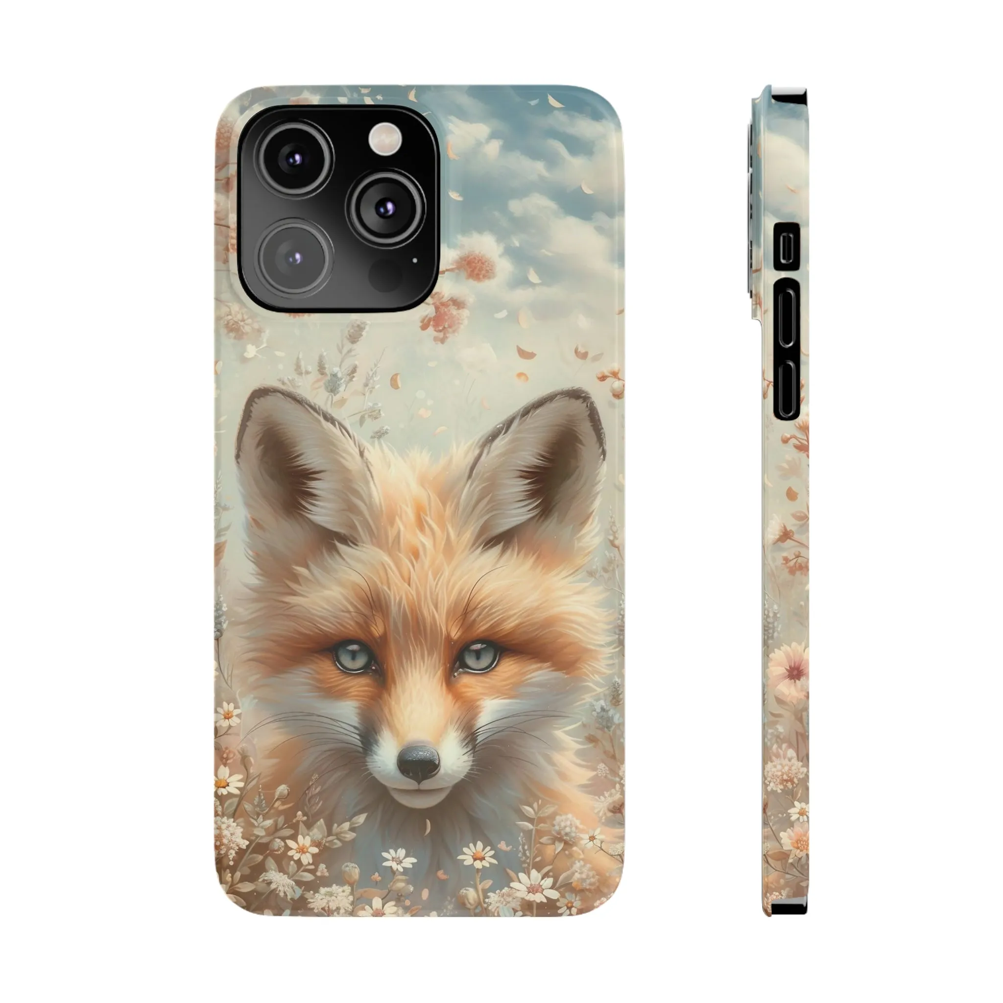 Whimsical Blue Eyed Fox Design Sleek Elegance Wireless-Charging Compatible Phone Case Slim Phone Case compatible with over 20 iphone models