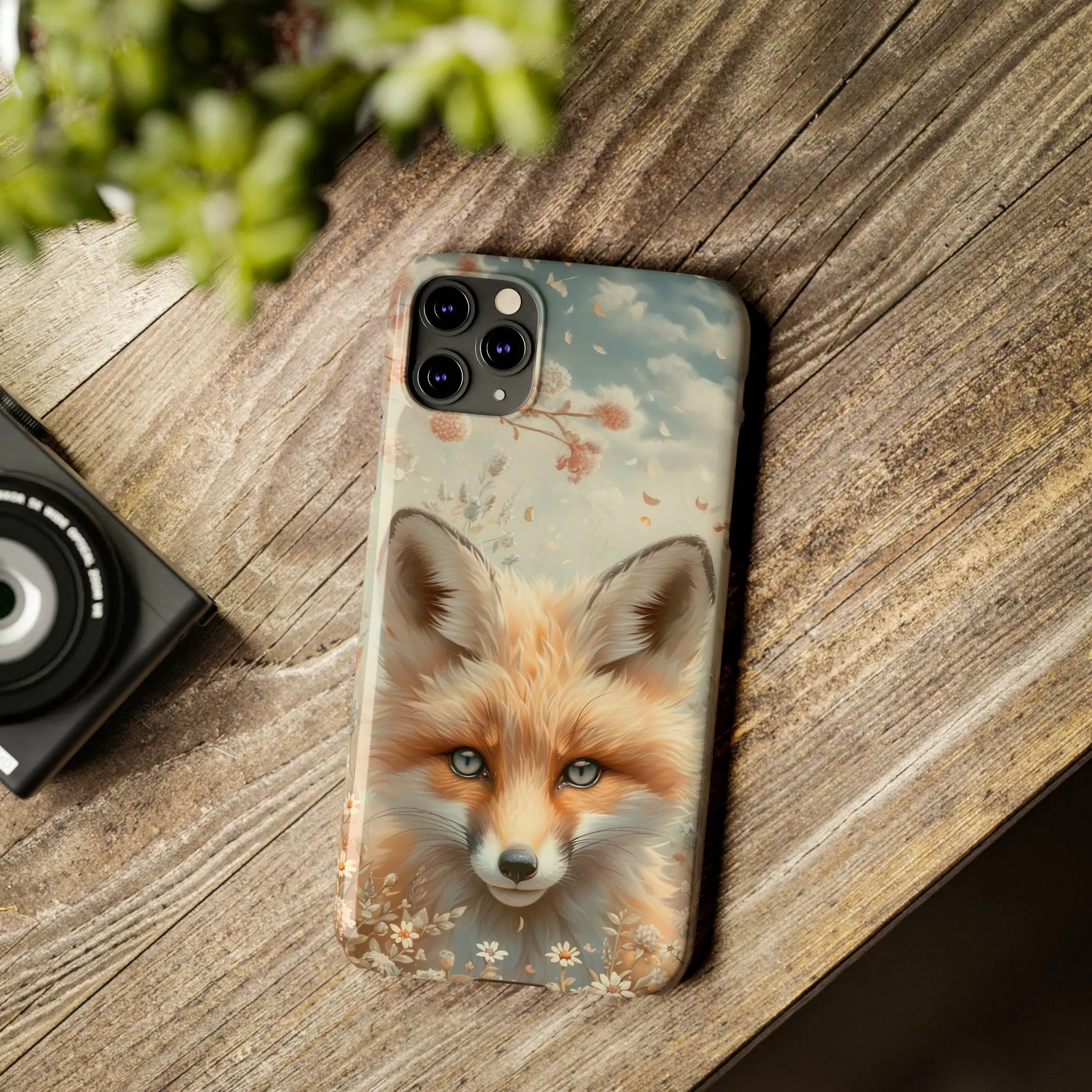 Whimsical Blue Eyed Fox Design Sleek Elegance Wireless-Charging Compatible Phone Case Slim Phone Case compatible with over 20 iphone models