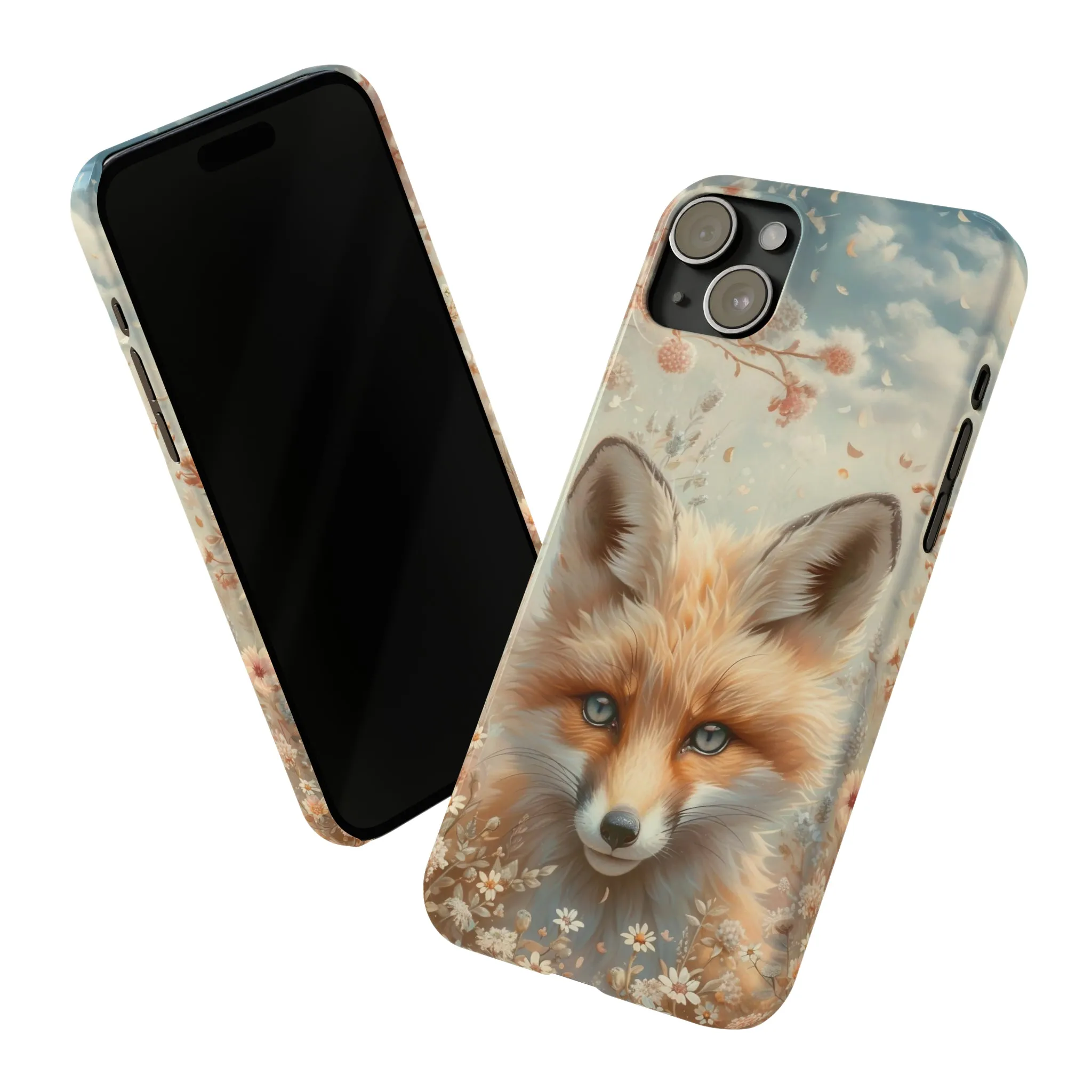 Whimsical Blue Eyed Fox Design Sleek Elegance Wireless-Charging Compatible Phone Case Slim Phone Case compatible with over 20 iphone models