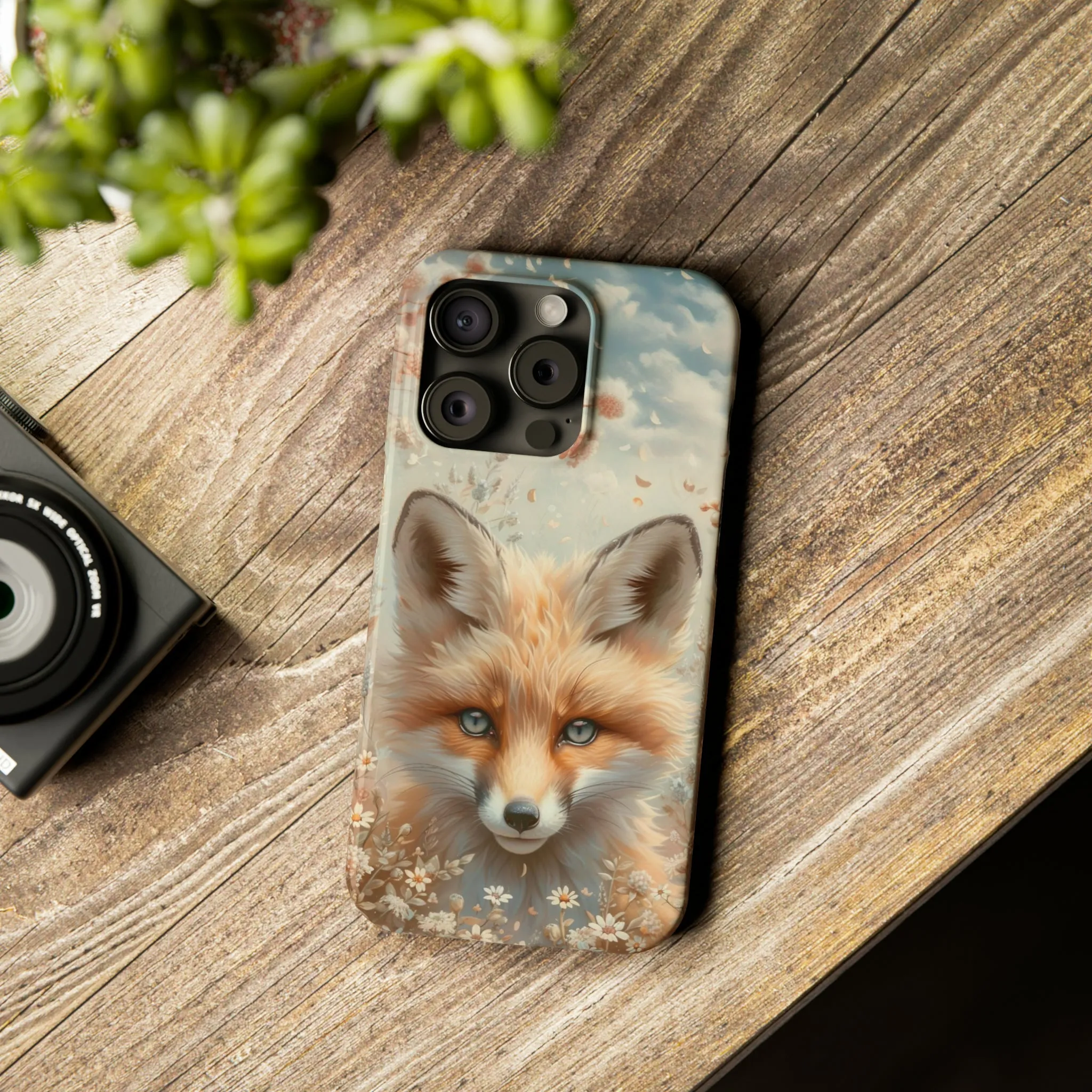 Whimsical Blue Eyed Fox Design Sleek Elegance Wireless-Charging Compatible Phone Case Slim Phone Case compatible with over 20 iphone models