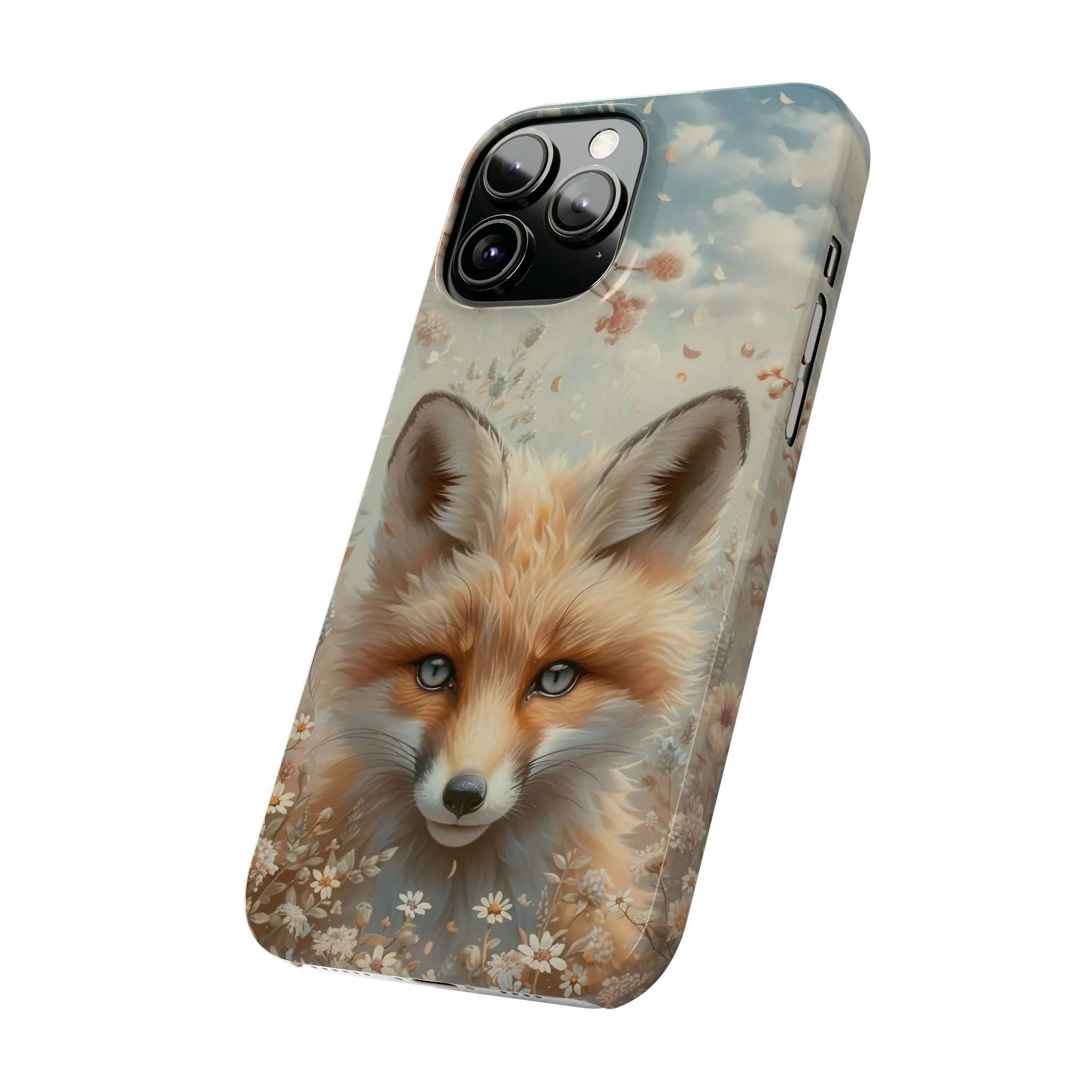 Whimsical Blue Eyed Fox Design Sleek Elegance Wireless-Charging Compatible Phone Case Slim Phone Case compatible with over 20 iphone models