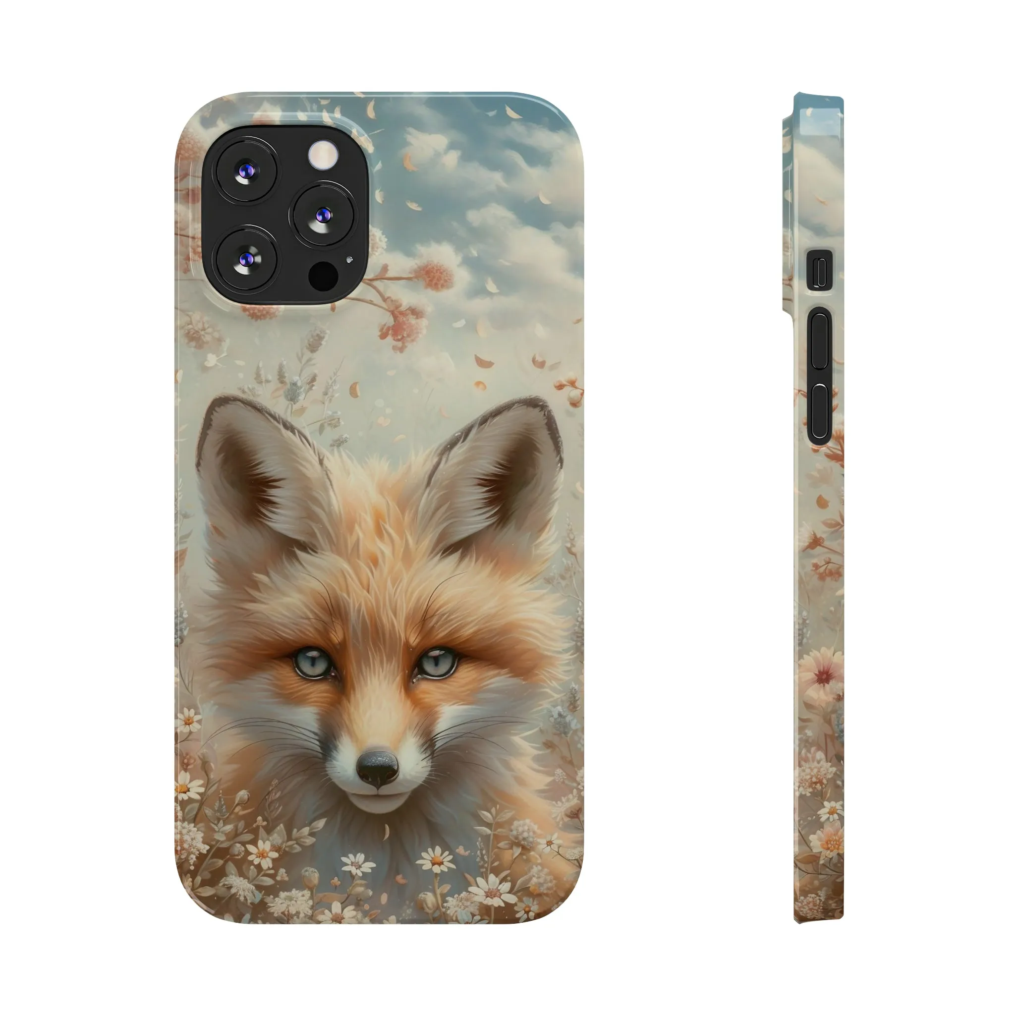 Whimsical Blue Eyed Fox Design Sleek Elegance Wireless-Charging Compatible Phone Case Slim Phone Case compatible with over 20 iphone models