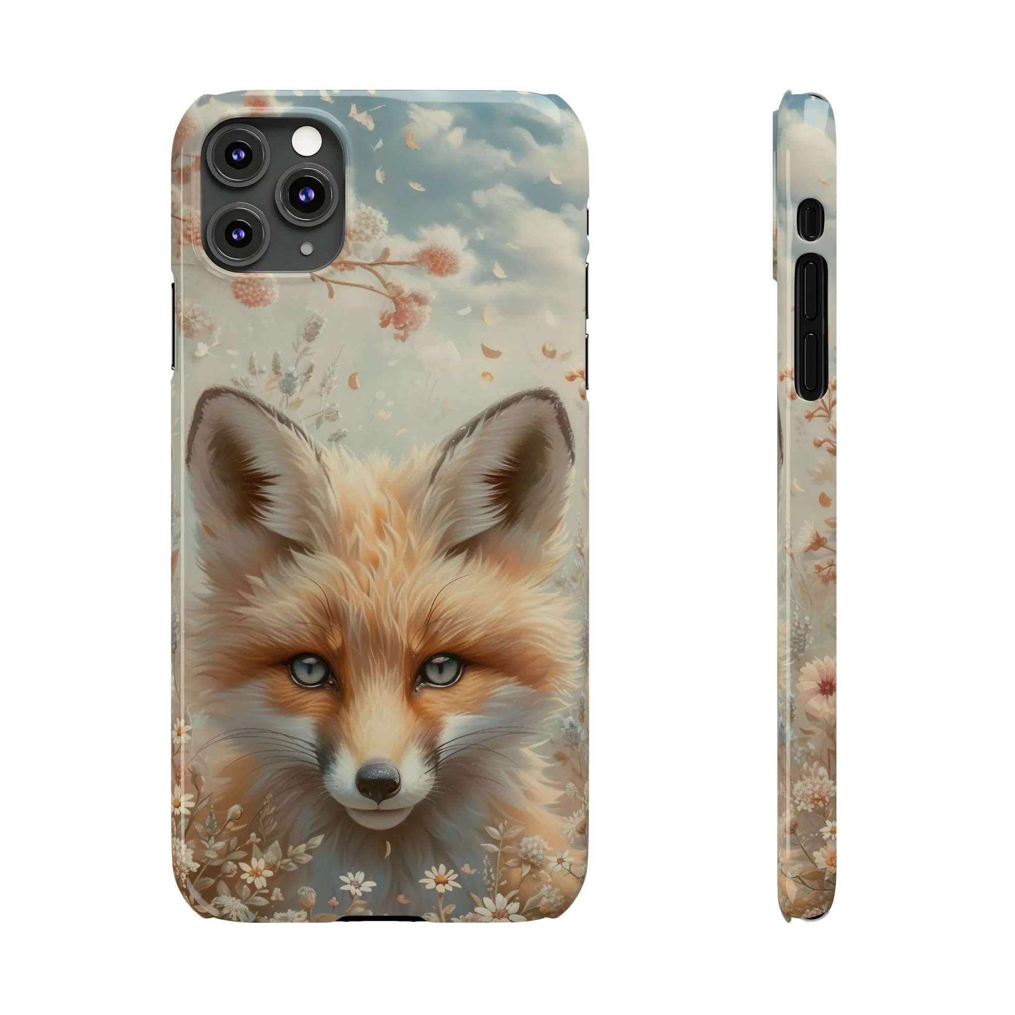 Whimsical Blue Eyed Fox Design Sleek Elegance Wireless-Charging Compatible Phone Case Slim Phone Case compatible with over 20 iphone models