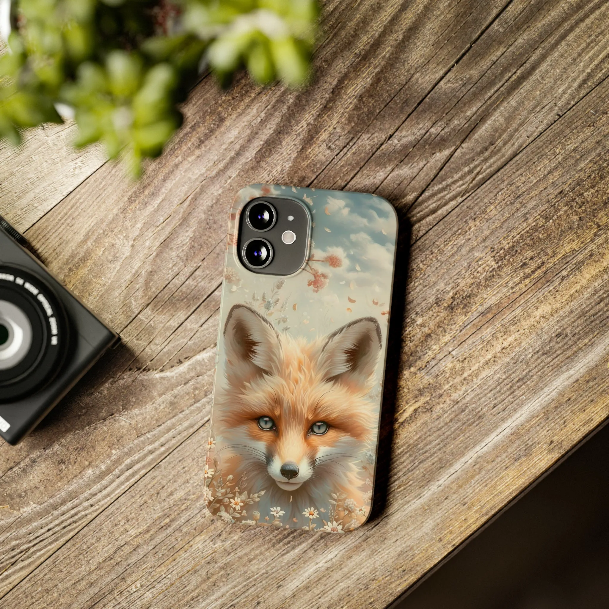 Whimsical Blue Eyed Fox Design Sleek Elegance Wireless-Charging Compatible Phone Case Slim Phone Case compatible with over 20 iphone models