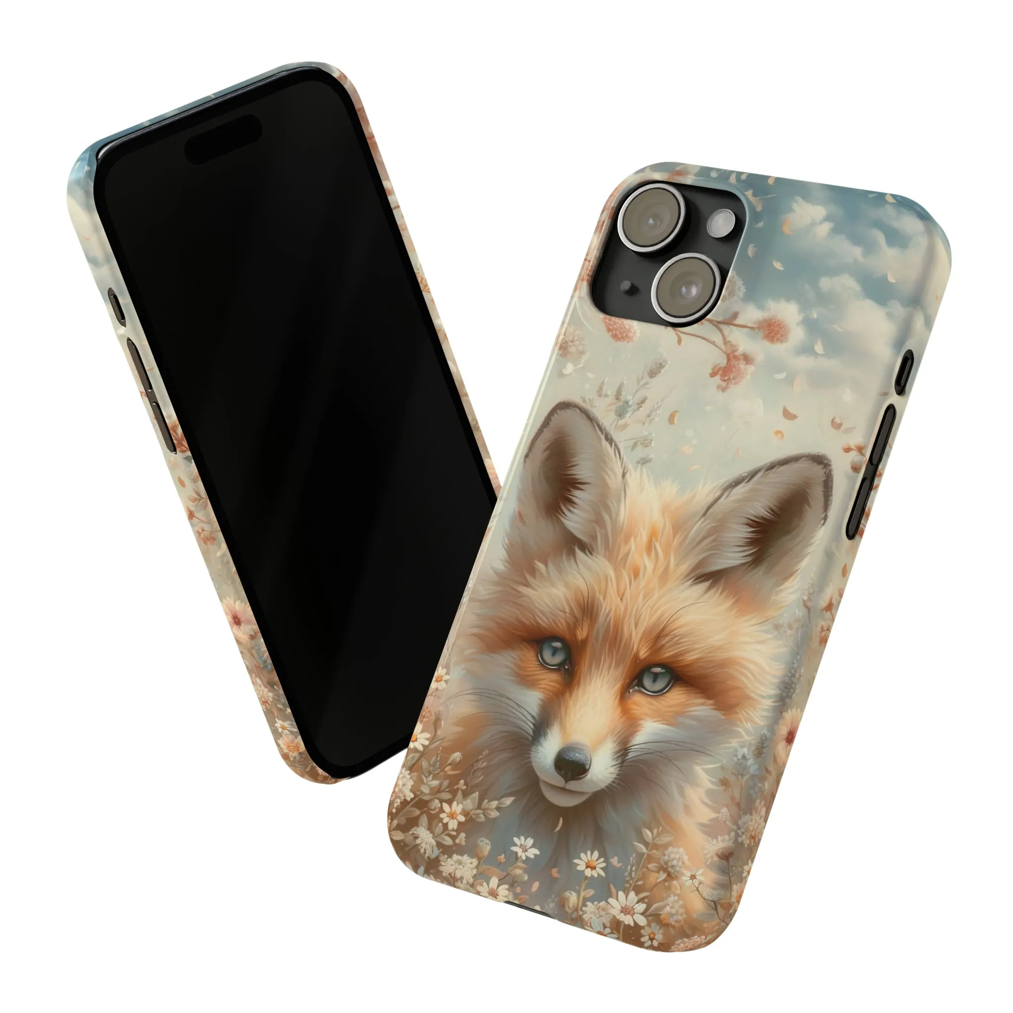 Whimsical Blue Eyed Fox Design Sleek Elegance Wireless-Charging Compatible Phone Case Slim Phone Case compatible with over 20 iphone models