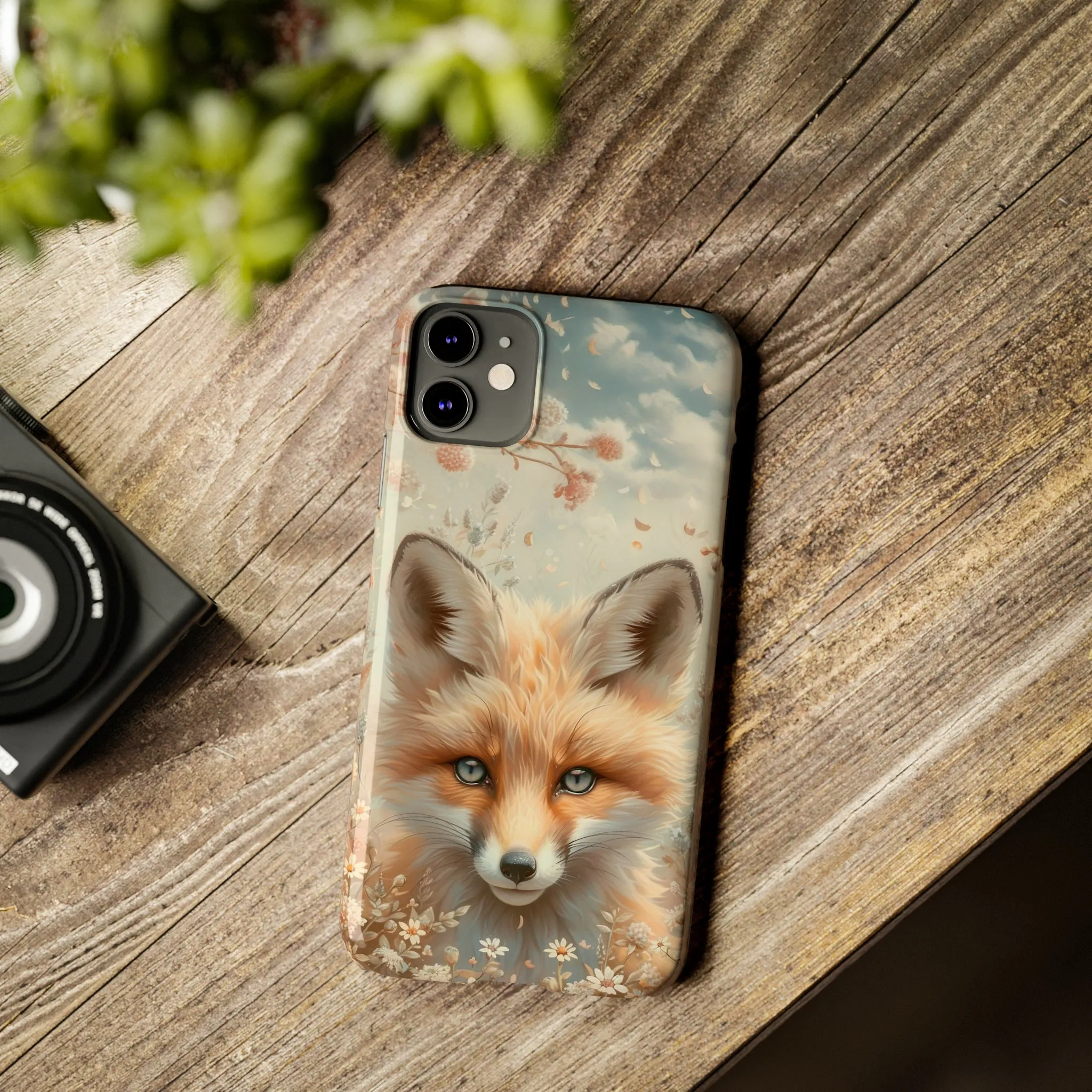 Whimsical Blue Eyed Fox Design Sleek Elegance Wireless-Charging Compatible Phone Case Slim Phone Case compatible with over 20 iphone models