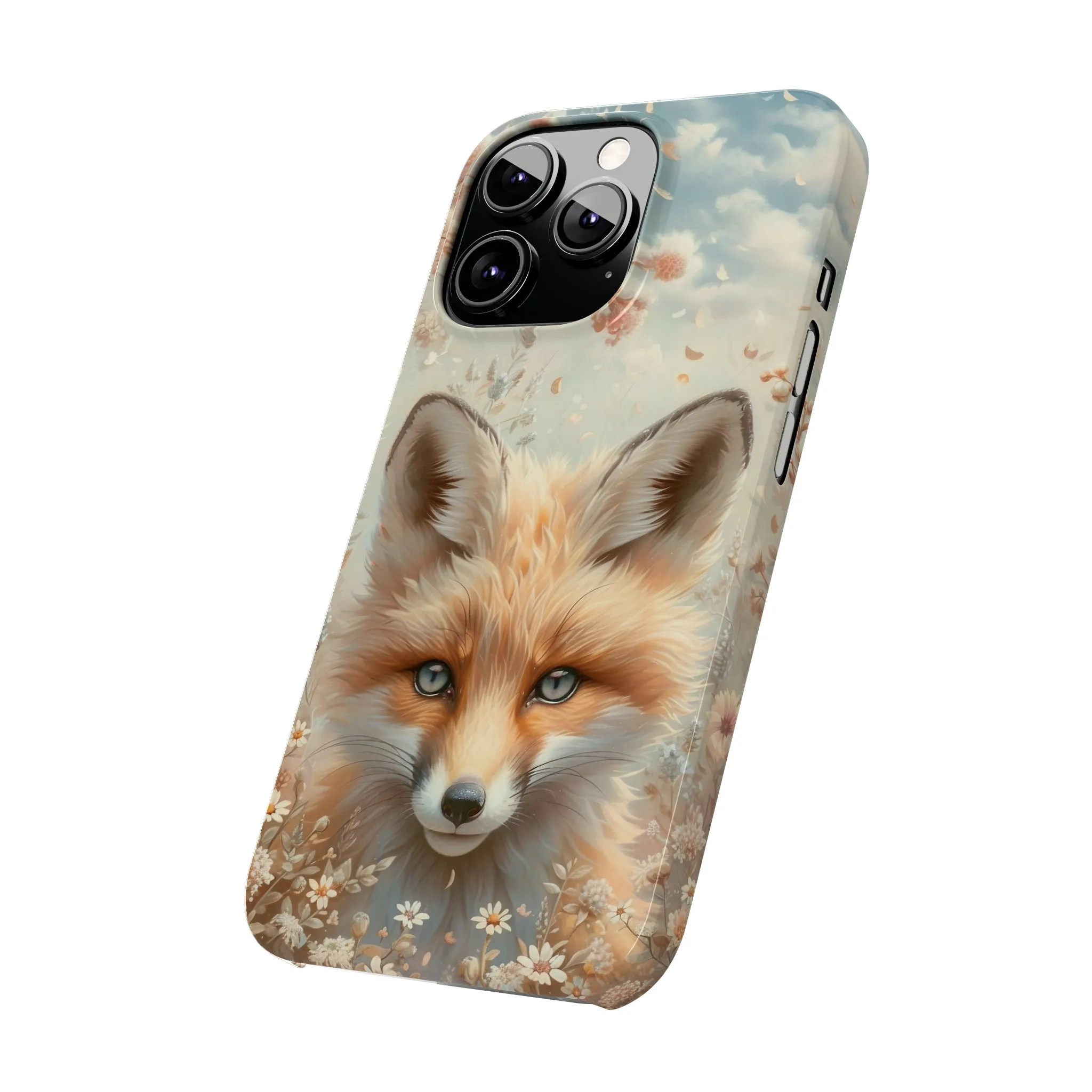 Whimsical Blue Eyed Fox Design Sleek Elegance Wireless-Charging Compatible Phone Case Slim Phone Case compatible with over 20 iphone models