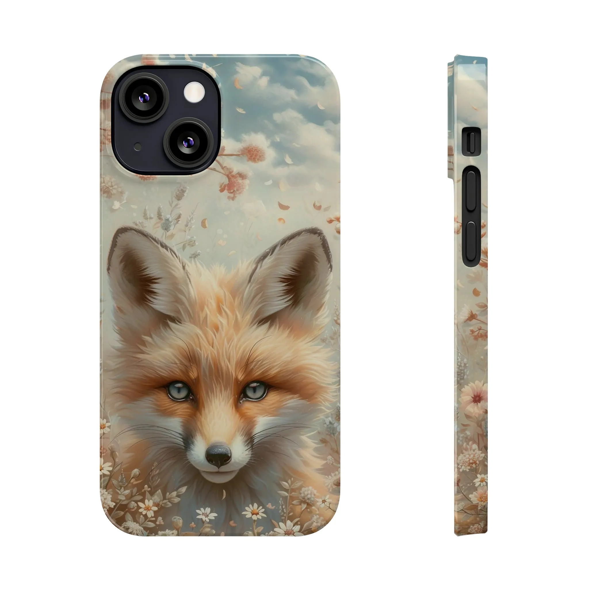 Whimsical Blue Eyed Fox Design Sleek Elegance Wireless-Charging Compatible Phone Case Slim Phone Case compatible with over 20 iphone models