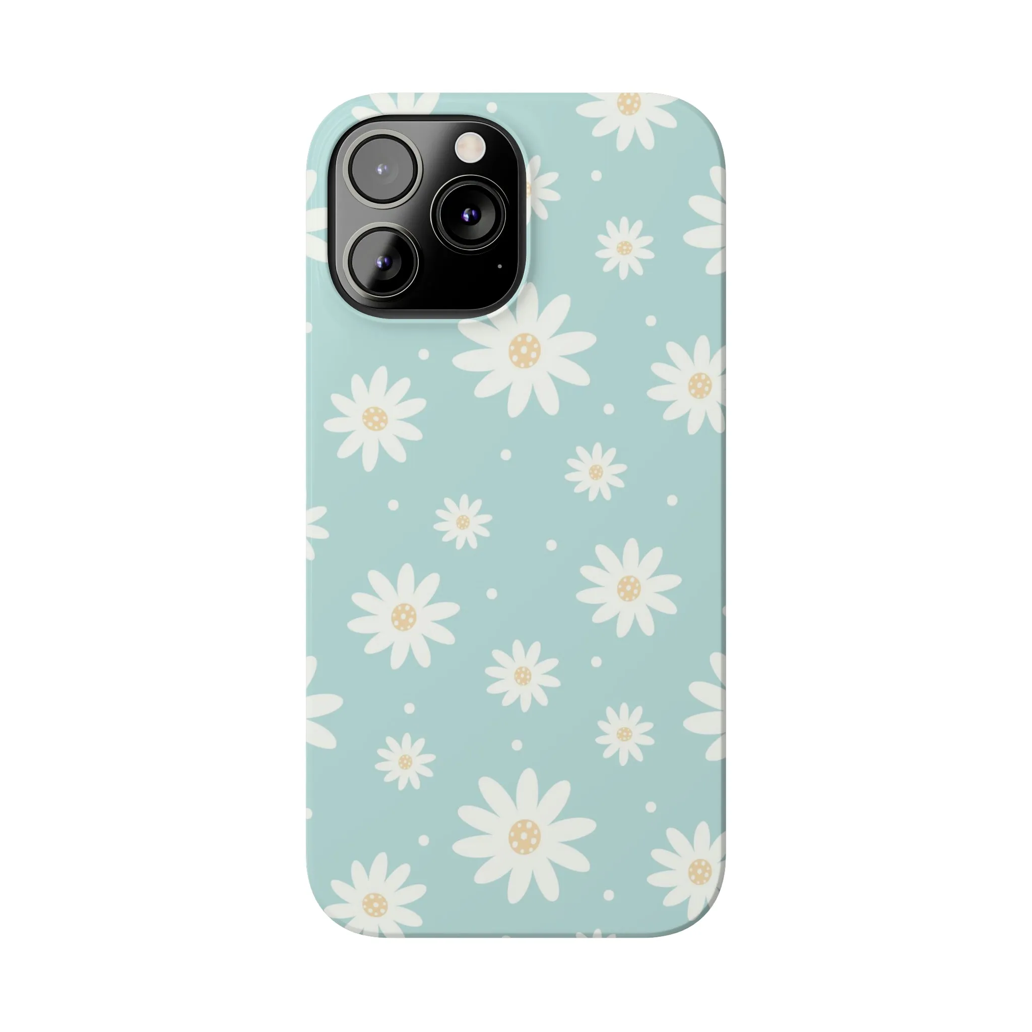 White Daisies and Blue background Design Sleek Elegance Wireless-Charging Compatible Phone Case Slim Phone Case compatible with over 20 iphone models