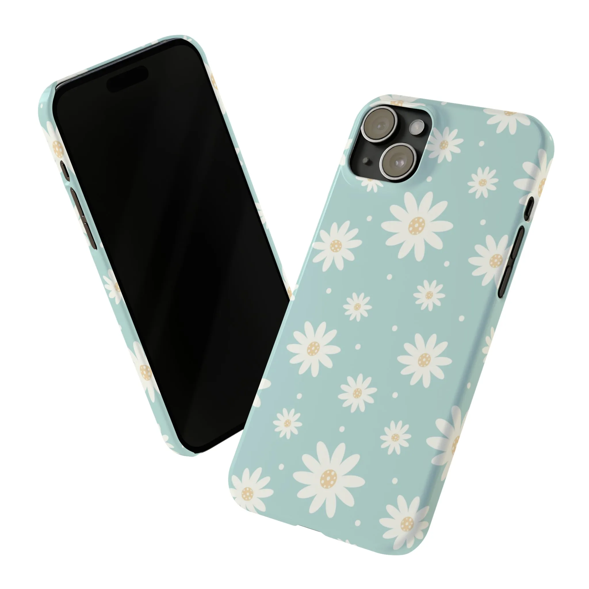 White Daisies and Blue background Design Sleek Elegance Wireless-Charging Compatible Phone Case Slim Phone Case compatible with over 20 iphone models