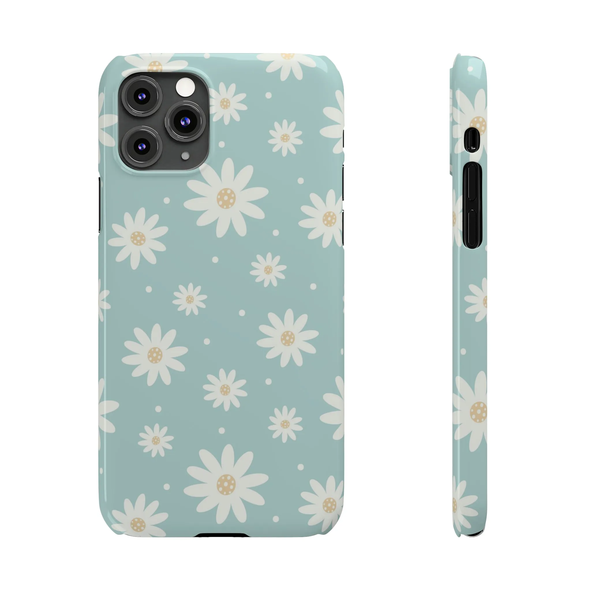 White Daisies and Blue background Design Sleek Elegance Wireless-Charging Compatible Phone Case Slim Phone Case compatible with over 20 iphone models