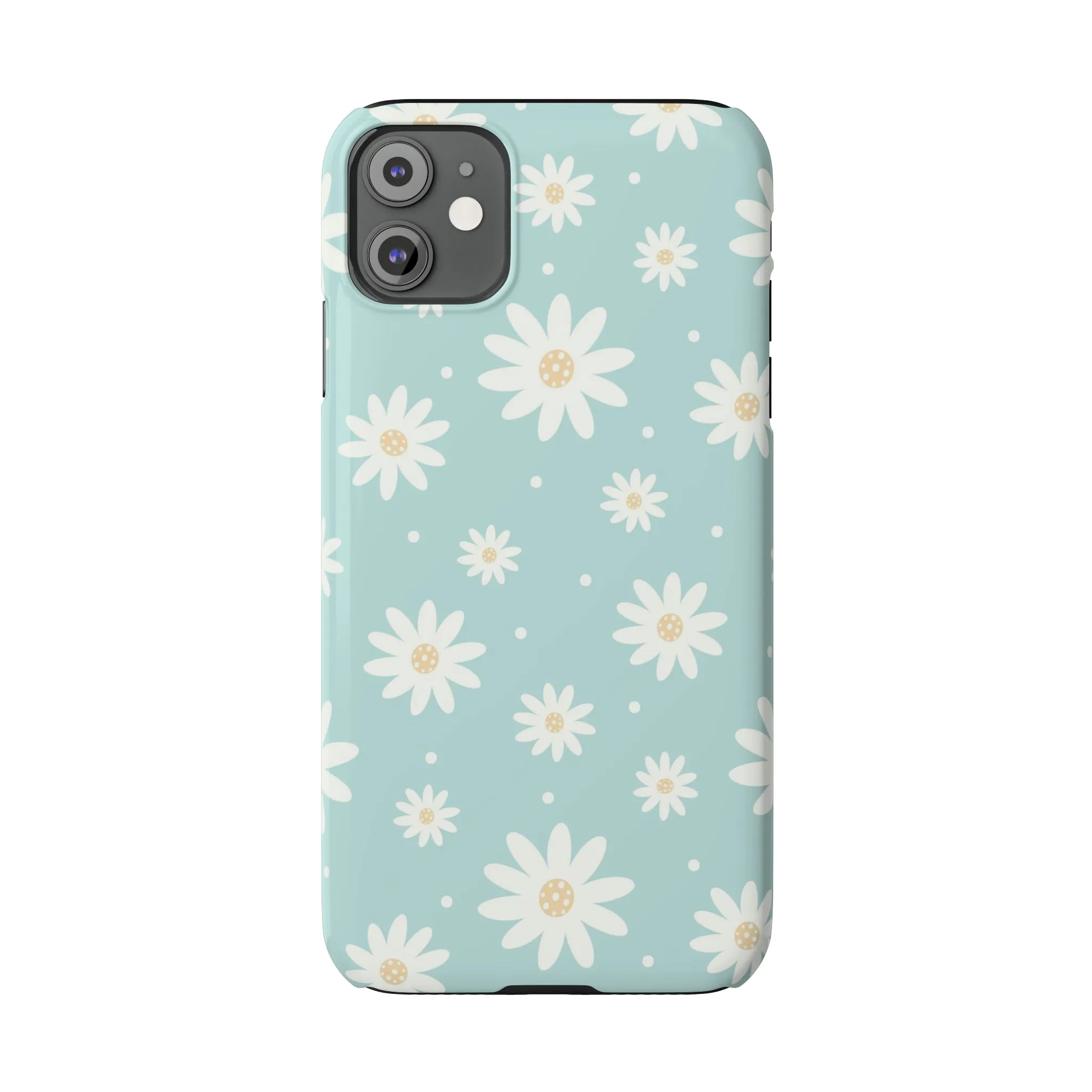 White Daisies and Blue background Design Sleek Elegance Wireless-Charging Compatible Phone Case Slim Phone Case compatible with over 20 iphone models