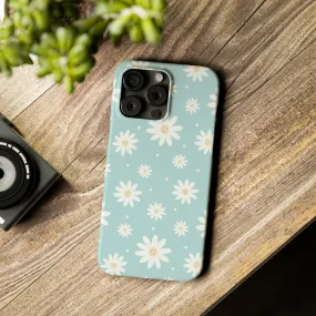 White Daisies and Blue background Design Sleek Elegance Wireless-Charging Compatible Phone Case Slim Phone Case compatible with over 20 iphone models