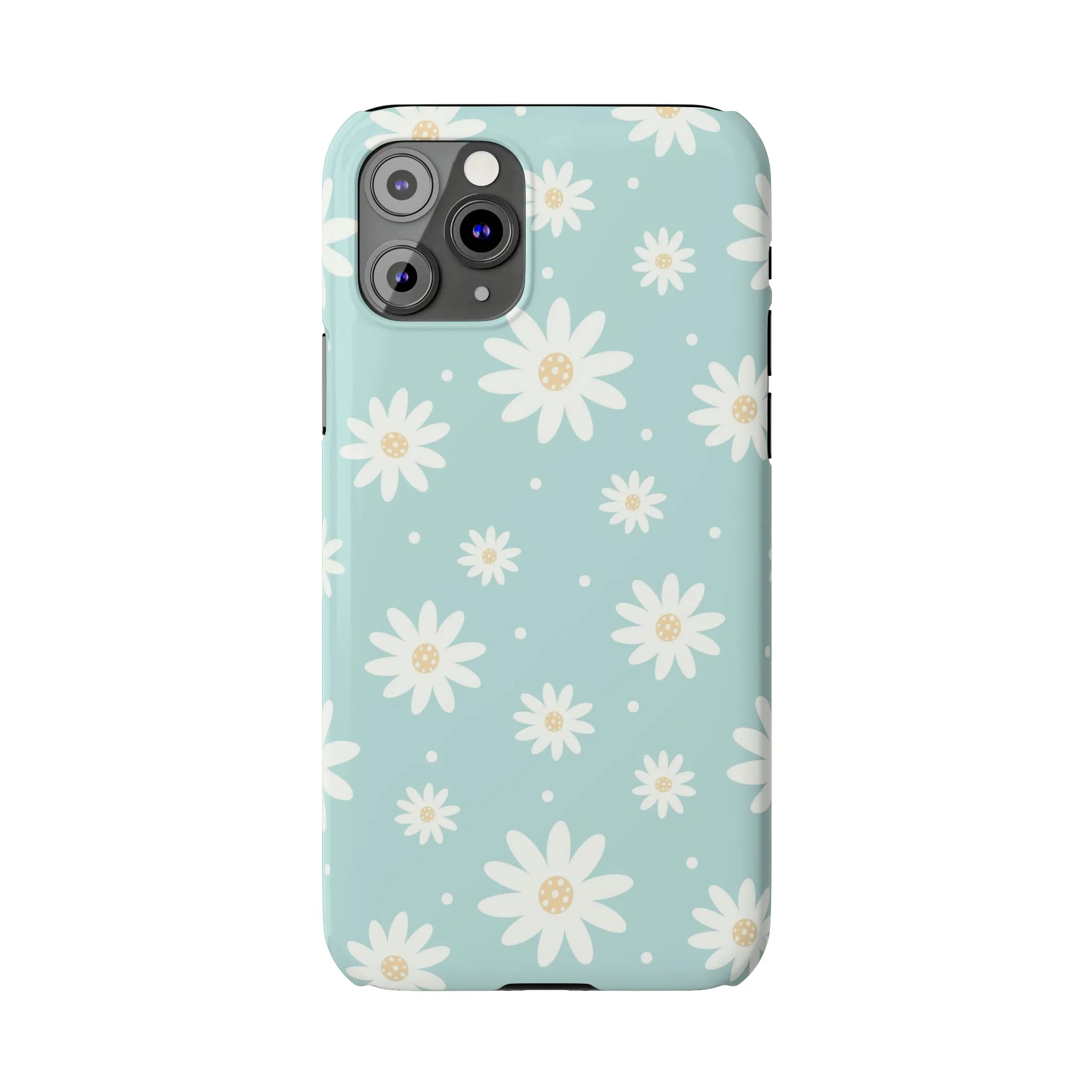 White Daisies and Blue background Design Sleek Elegance Wireless-Charging Compatible Phone Case Slim Phone Case compatible with over 20 iphone models