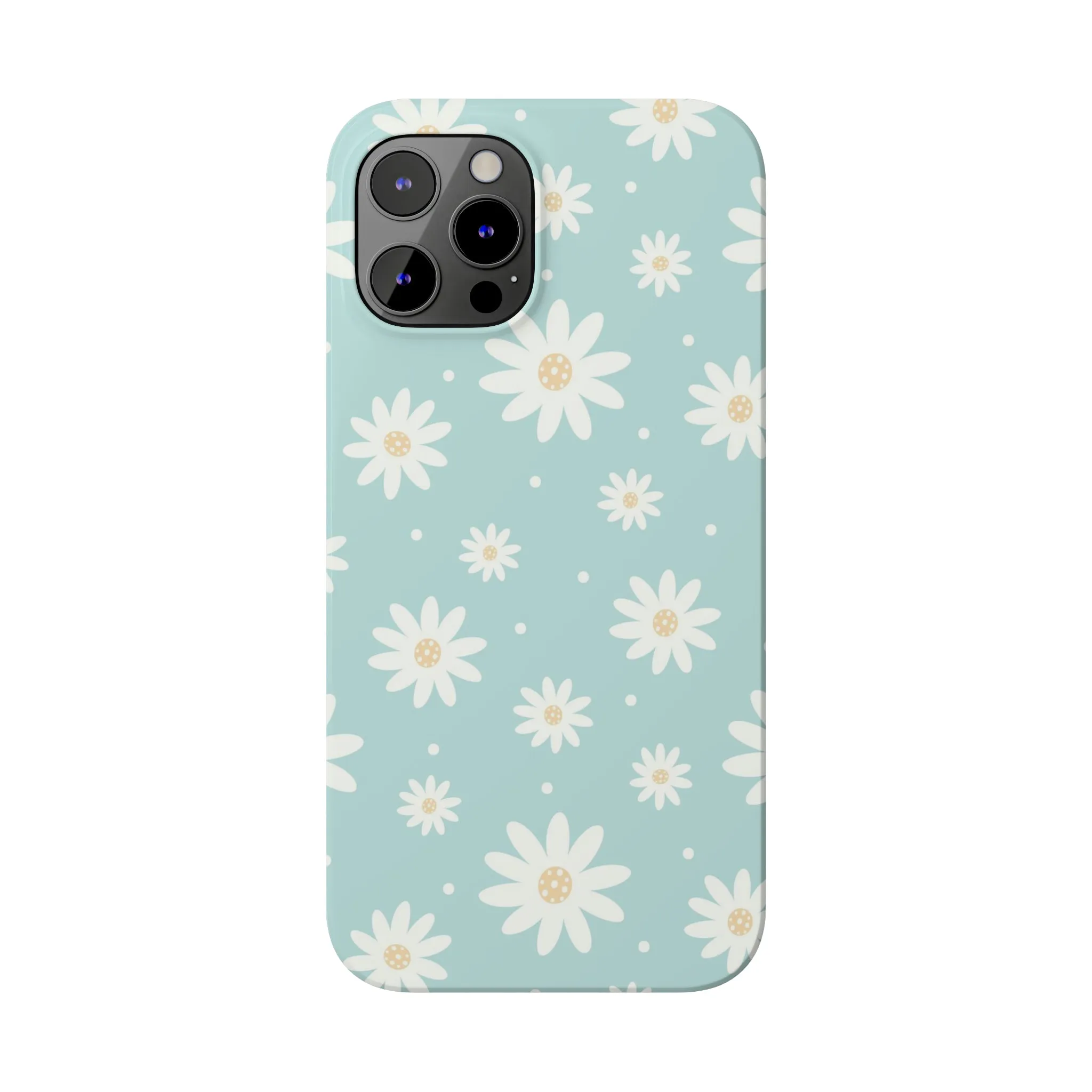 White Daisies and Blue background Design Sleek Elegance Wireless-Charging Compatible Phone Case Slim Phone Case compatible with over 20 iphone models